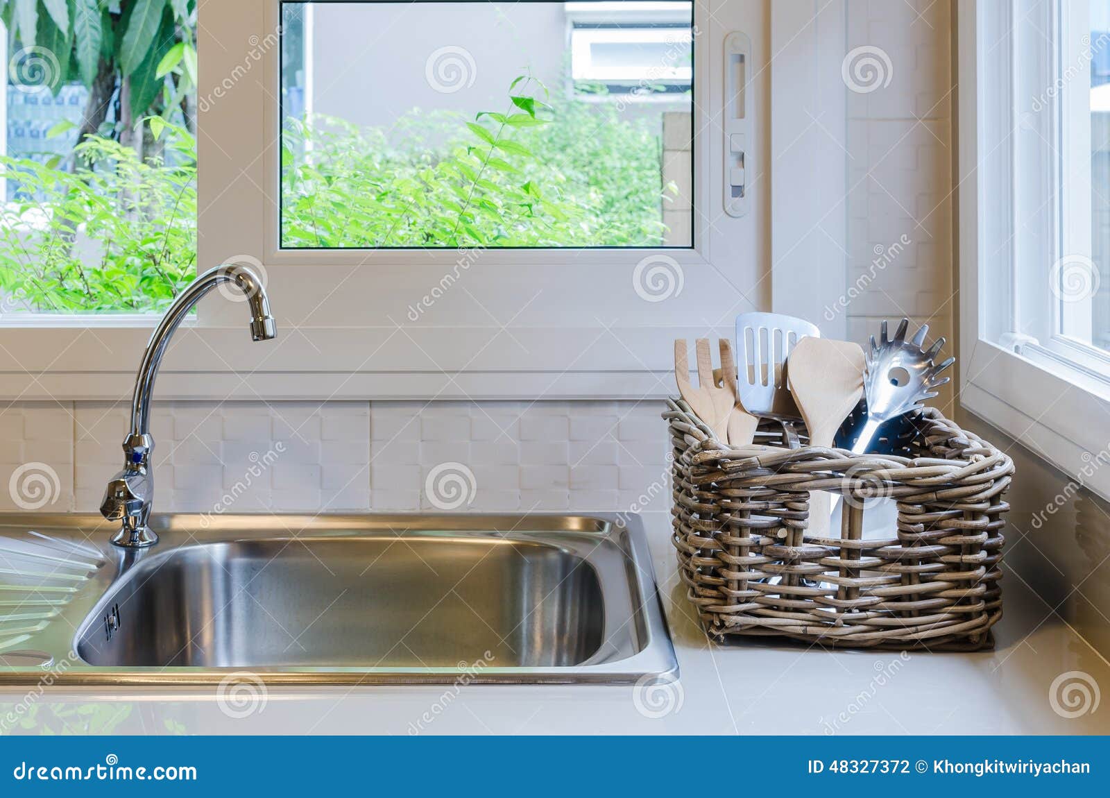 Basket of Utensil with Sink Stock Photo Image of chopping, utensil