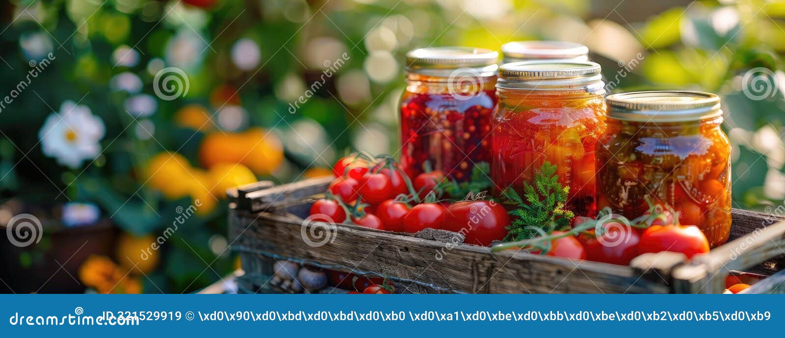 a basket of vegetables and preserves on the table. selective focus