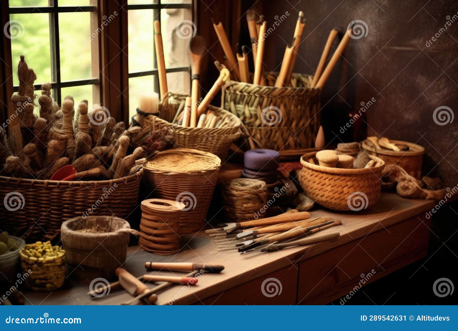 Basket Weaving Tools and Materials Neatly Organized Stock Image Image