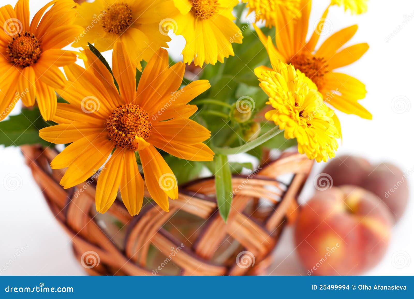 Basket of yellow flowers stock photo. Image of plant 25499994