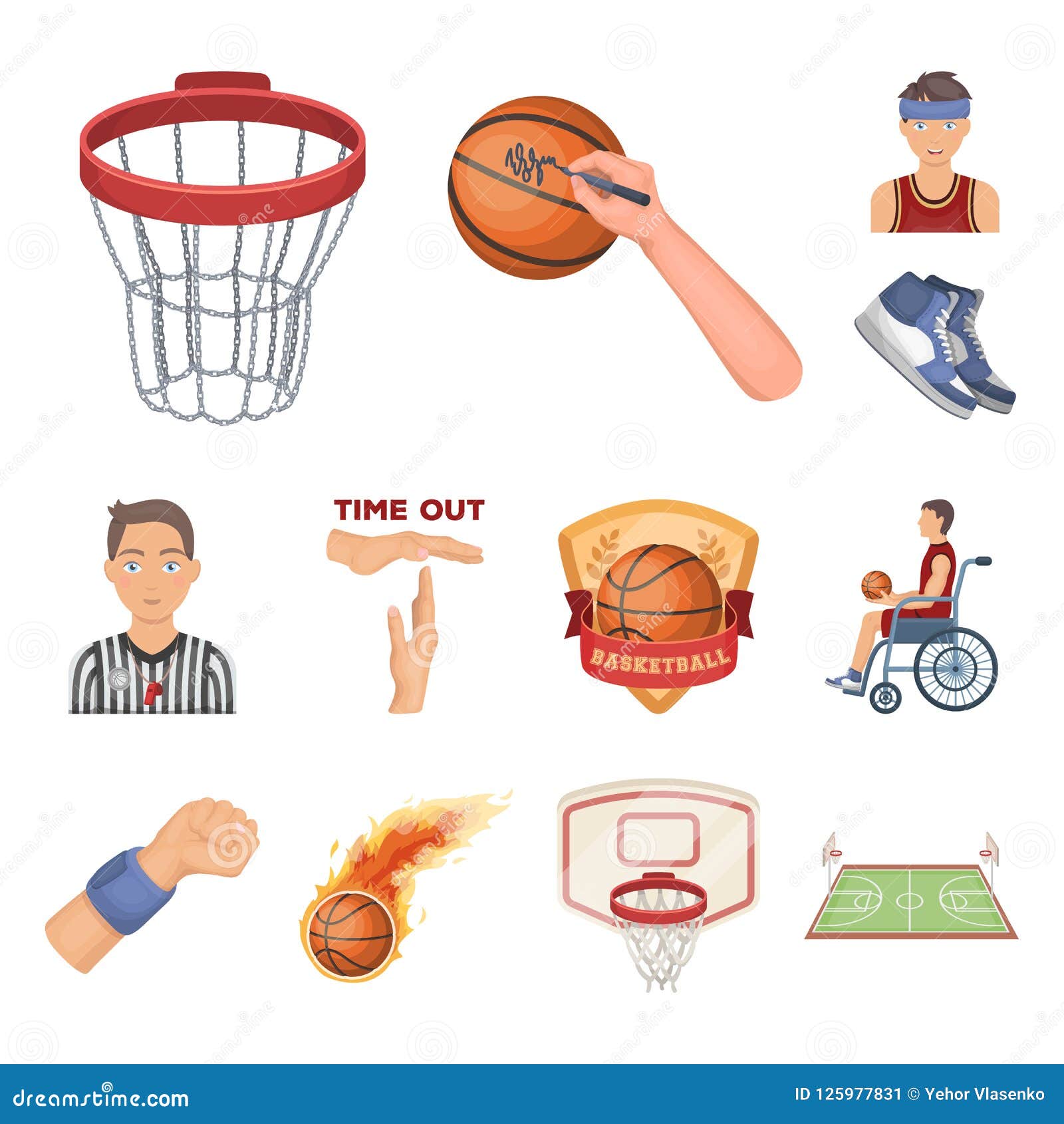 Basketball And Attributes Cartoon Icons In Set Collection For