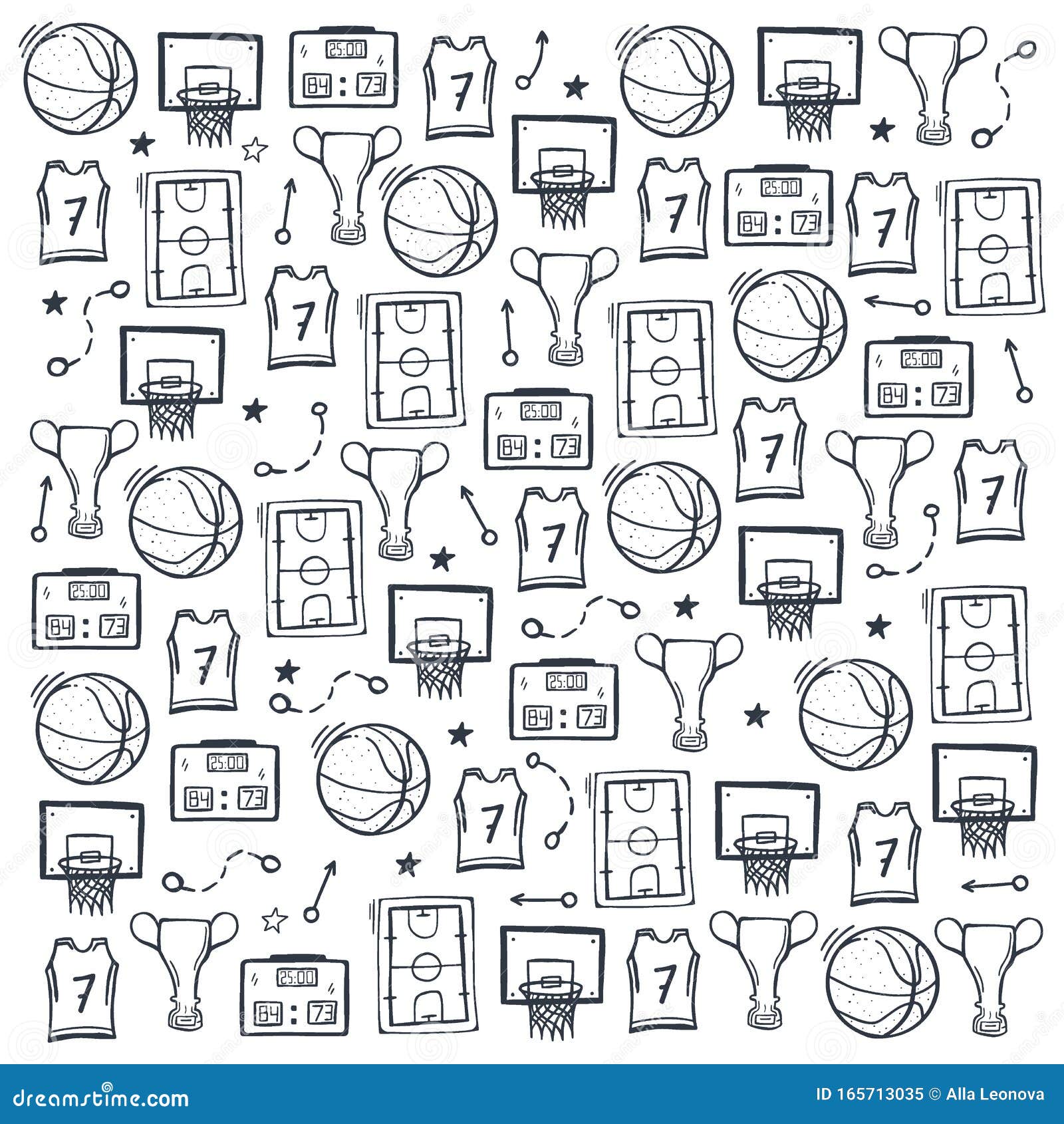Basketball Background with Hand Draw Doodle Elements. Stock Vector