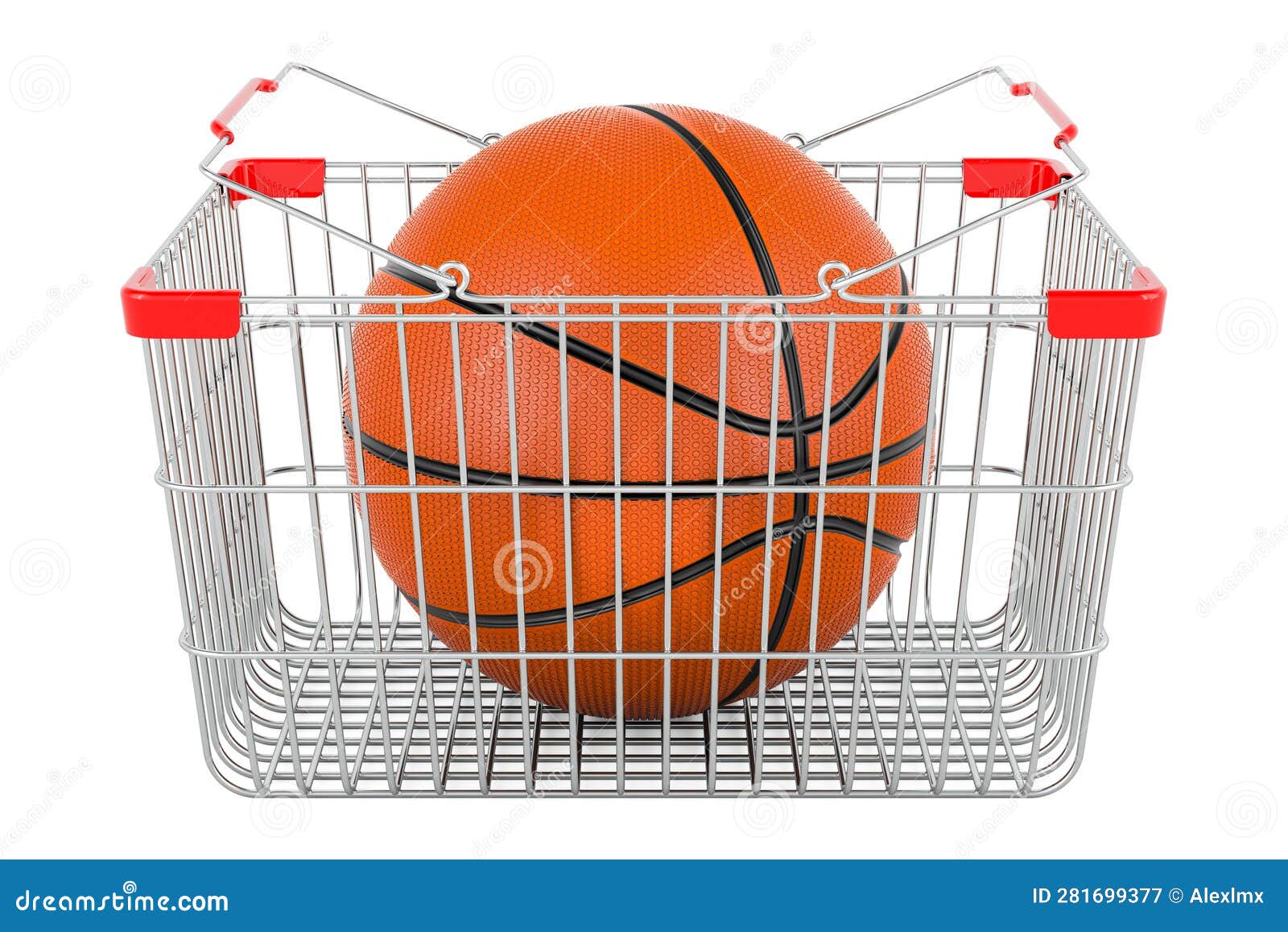 Basketball Ball Inside Shopping Basket, 3D Rendering Stock Illustration