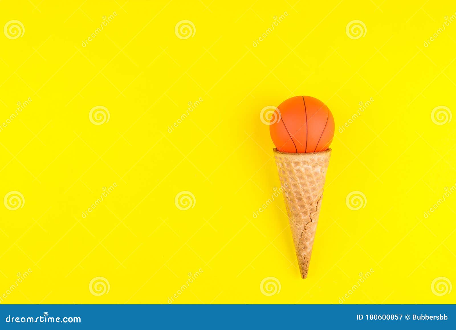 Download Basketball Ball Toy In Ice Cream Waffle Cone On Yellow Background In Minimal Style Concept Sports Entertainment Top View Copy Stock Image Image Of Textured Sport 180600857
