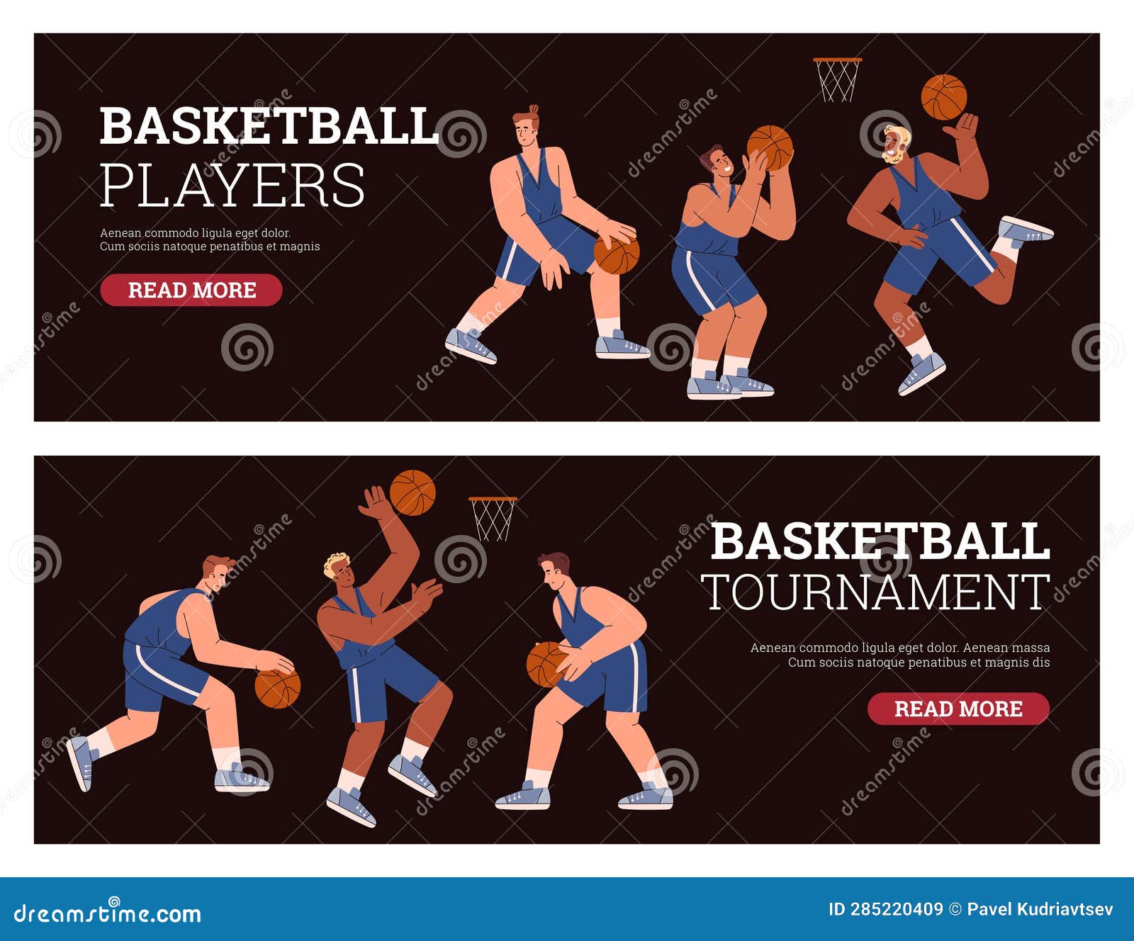 Basketball Banners or Flyers with Basketball Players, Flat Vector ...