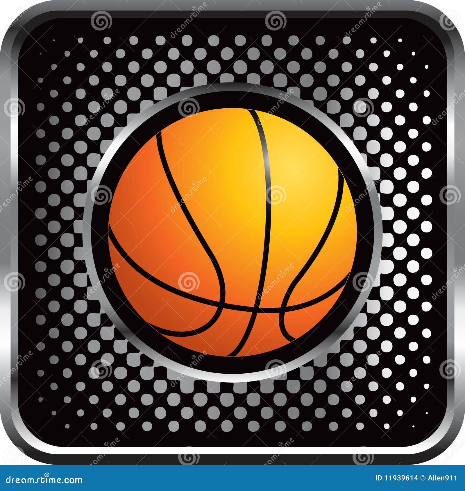 Basketball on Black Halftone Web Button Stock Vector - Illustration of