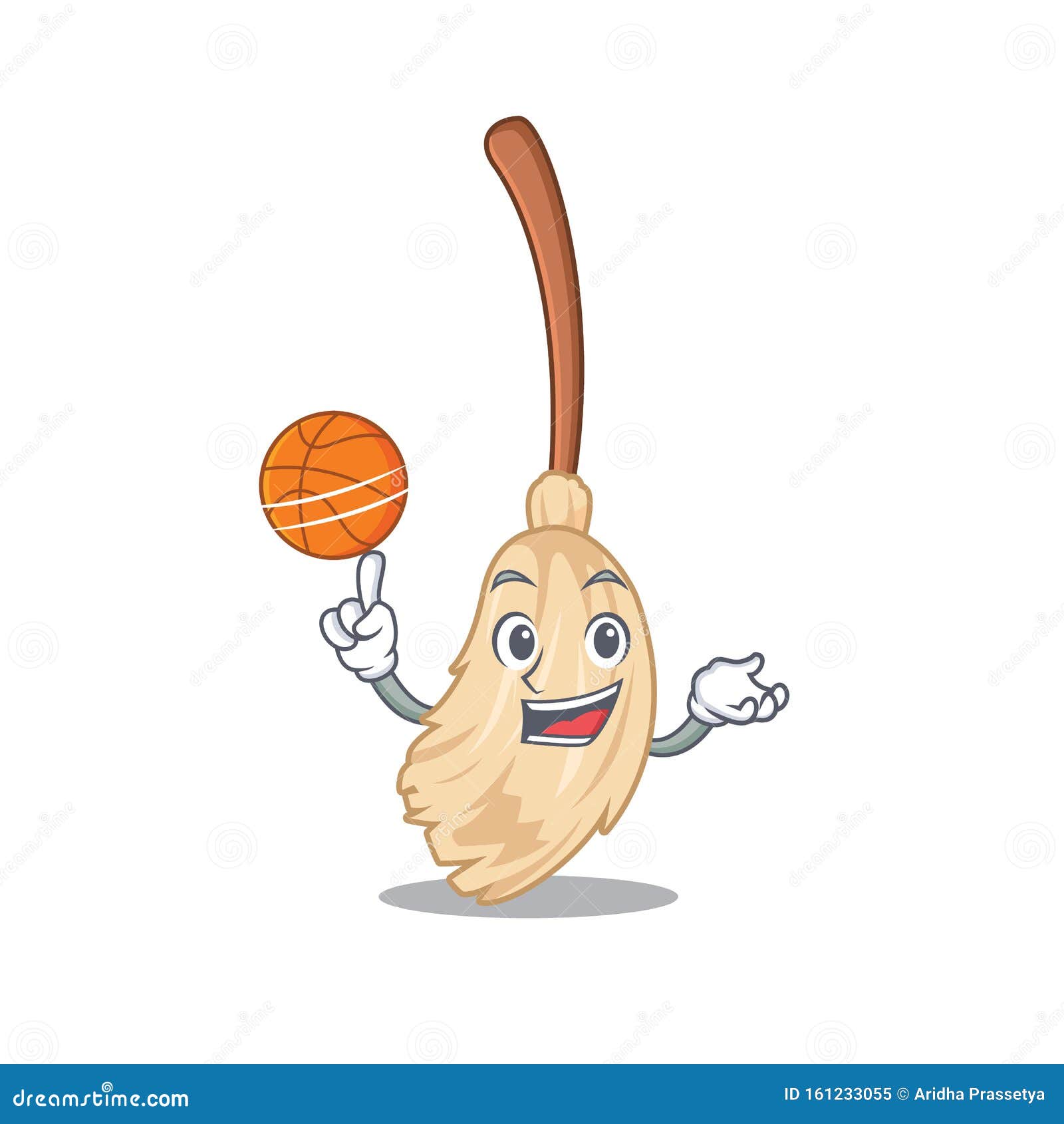 With Basketball Broom with in a the Cartoon Stock Vector Illustration