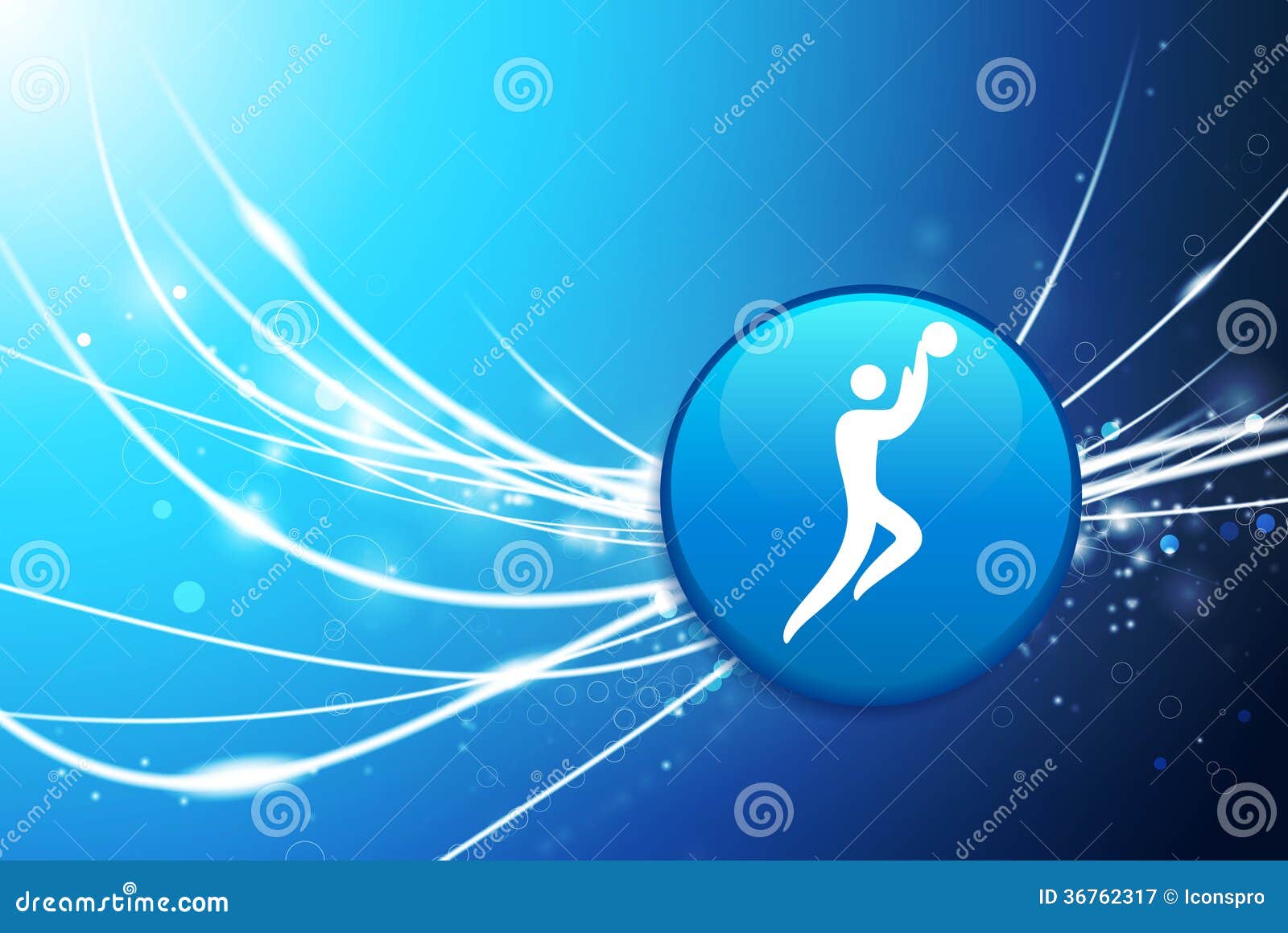 Basketball Button on Blue Abstract Light Background Stock Illustration