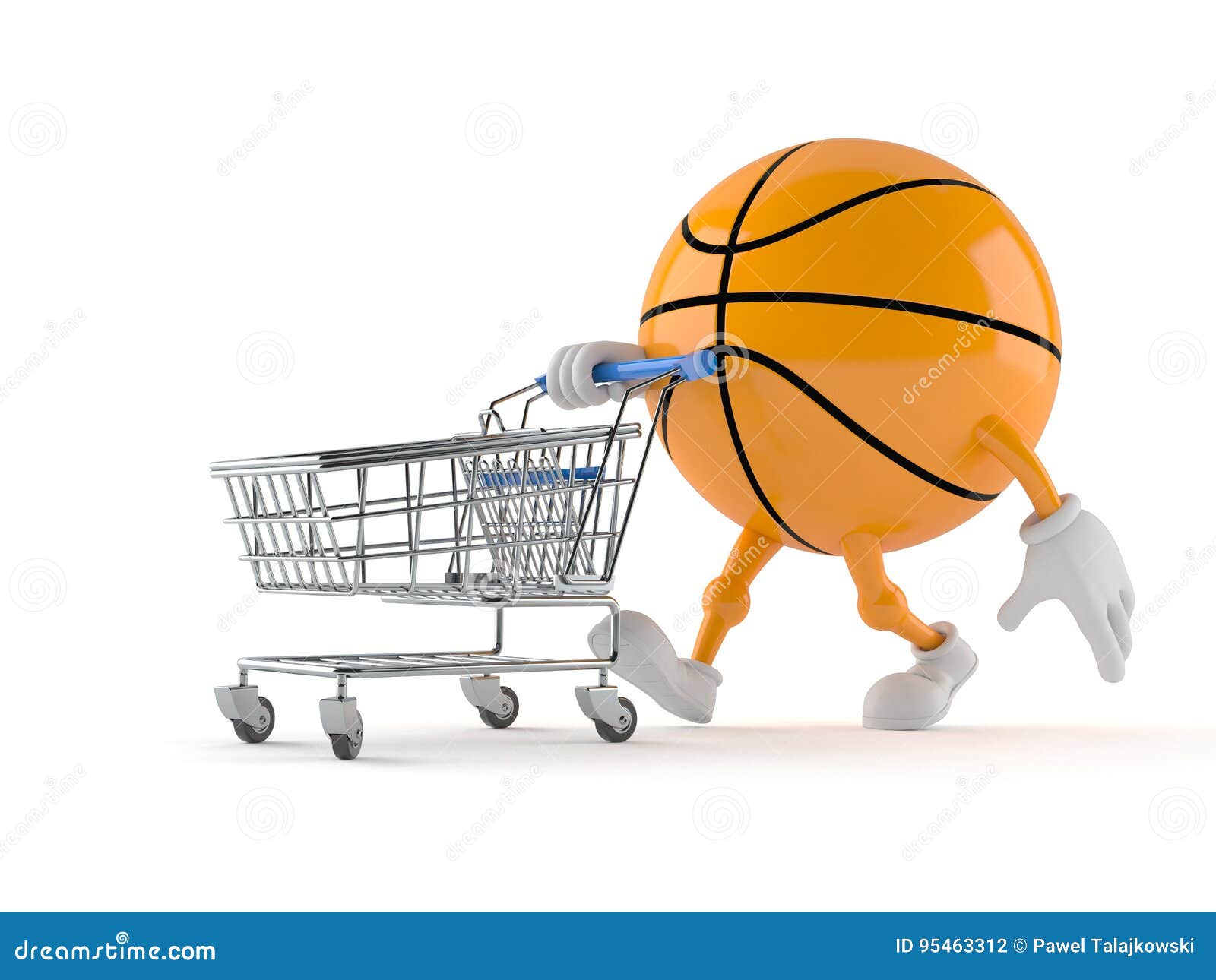 Basketball Character with Shopping Cart Stock Illustration