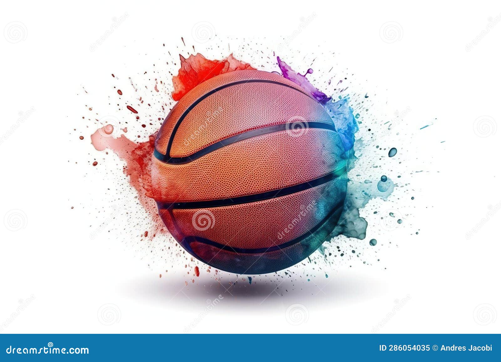 Basketball with Colorful Paint Splatter. Stock Illustration