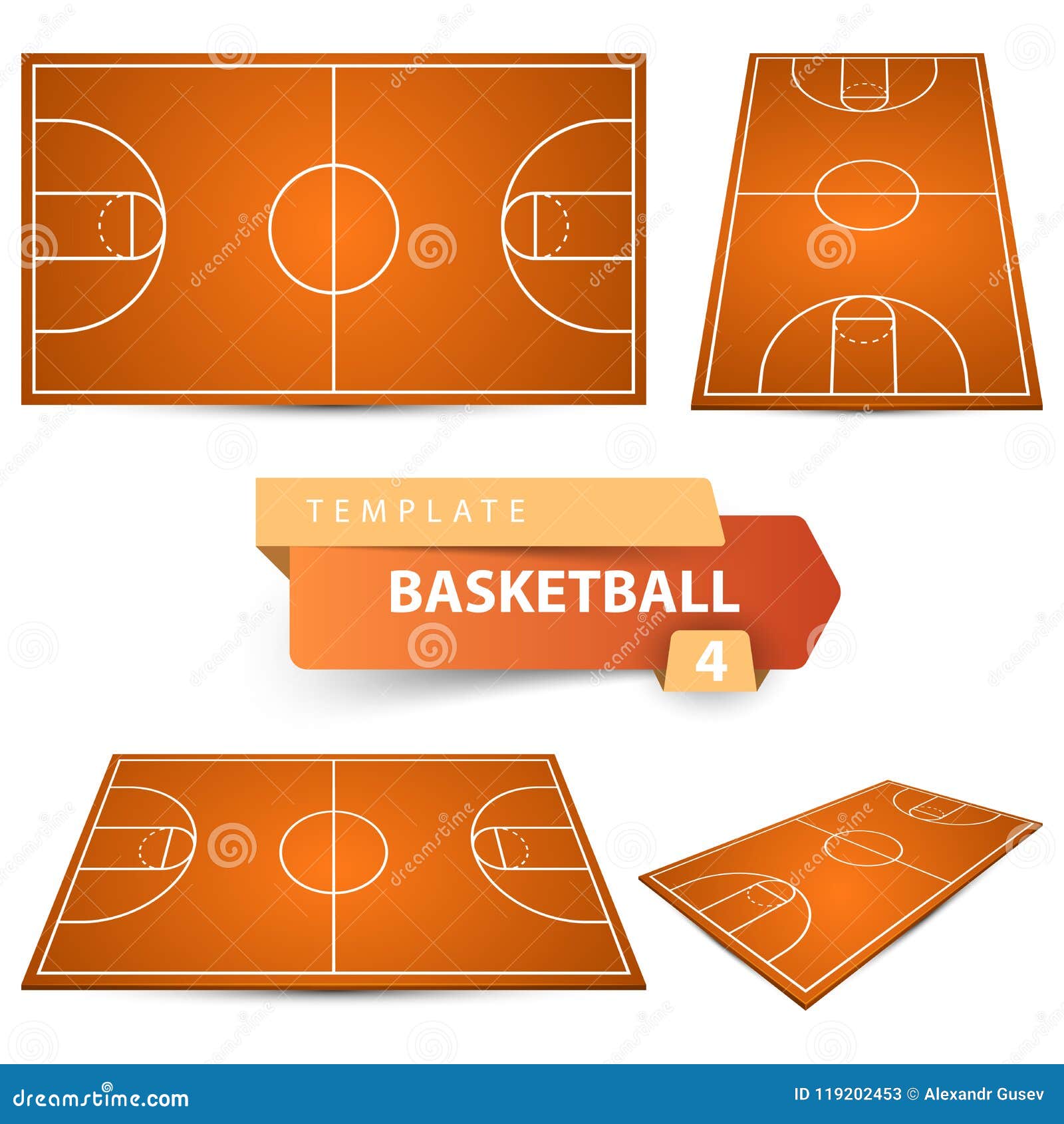 Basketball Court Four Items Sport Template Stock Vector