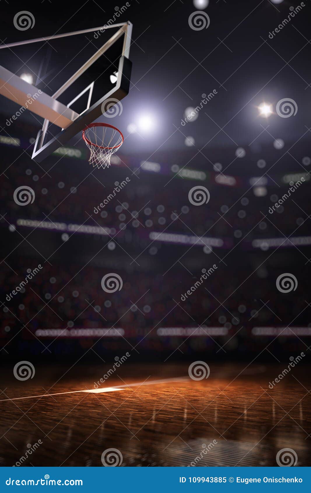 basketball court with people fan 3d render background