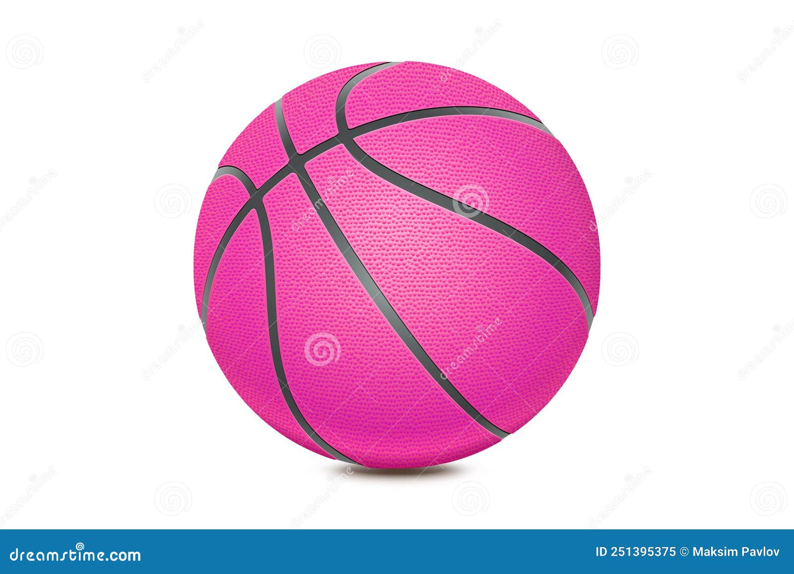 Basketball isolated on white background. Pink ball, sport object concept. New rose basketball with black lines. 3D rendering model.