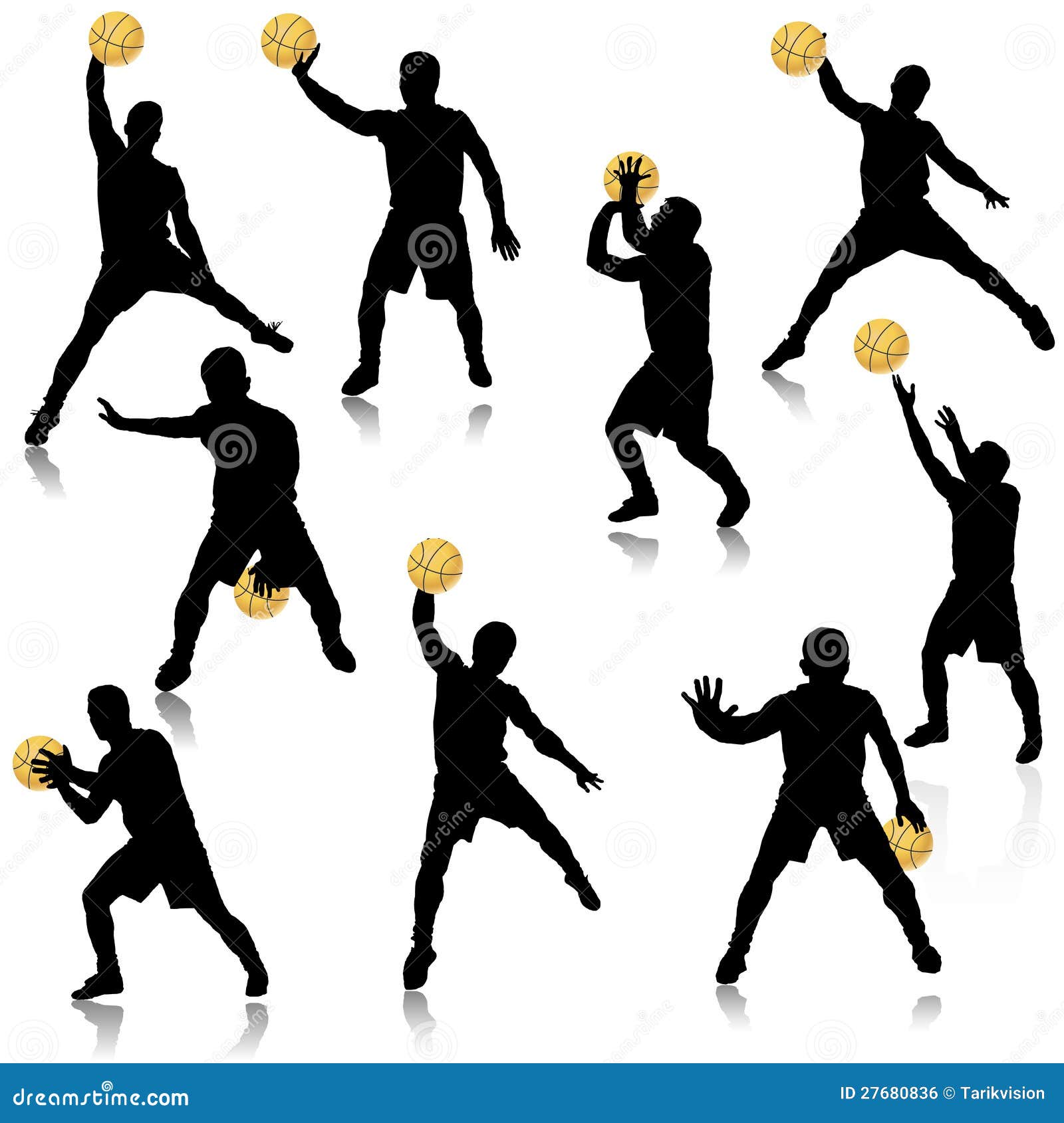 Basketball Man in Action Silhouette Set Stock Vector Illustration of background, match 27680836