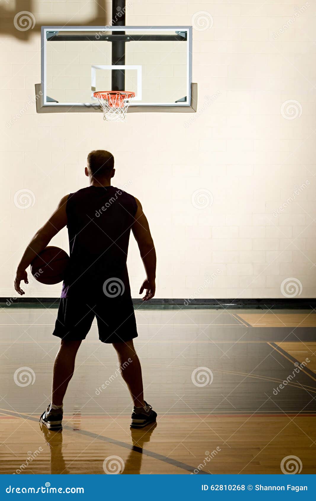Basketball Player Alone in Basketball Court Stock Photo Image of
