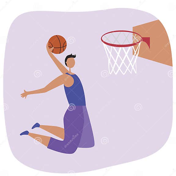 Basketball Player Bounced To Throw the Ball into the Basket, Flat Stock