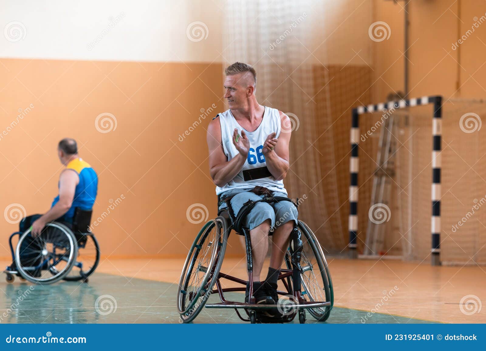 A Basketball Player with a Disability Celebrates Winning Points in a