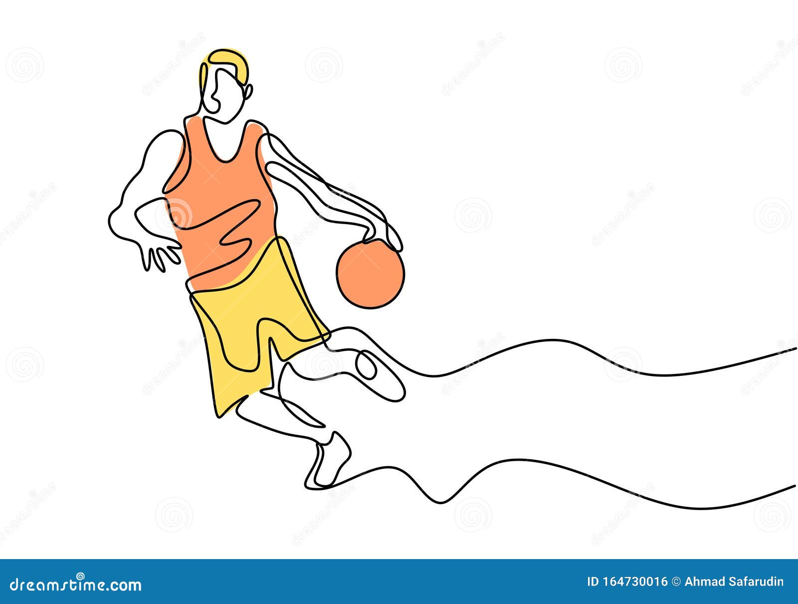 Basketball Player Dribbling a Ball One Continuous Line Drawing. Vector Minimalism Design Stock