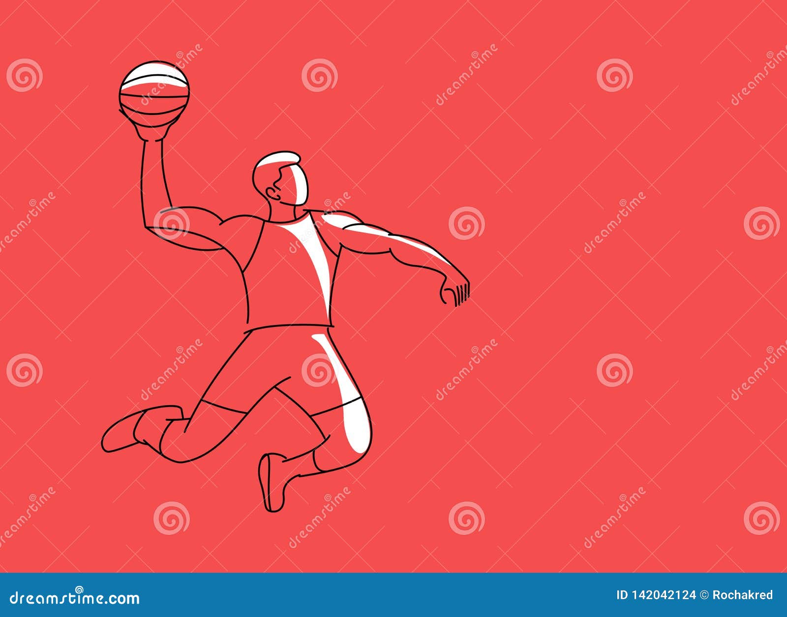 Basketball Player Jumping Dunking in Line Drawing Stock Vector