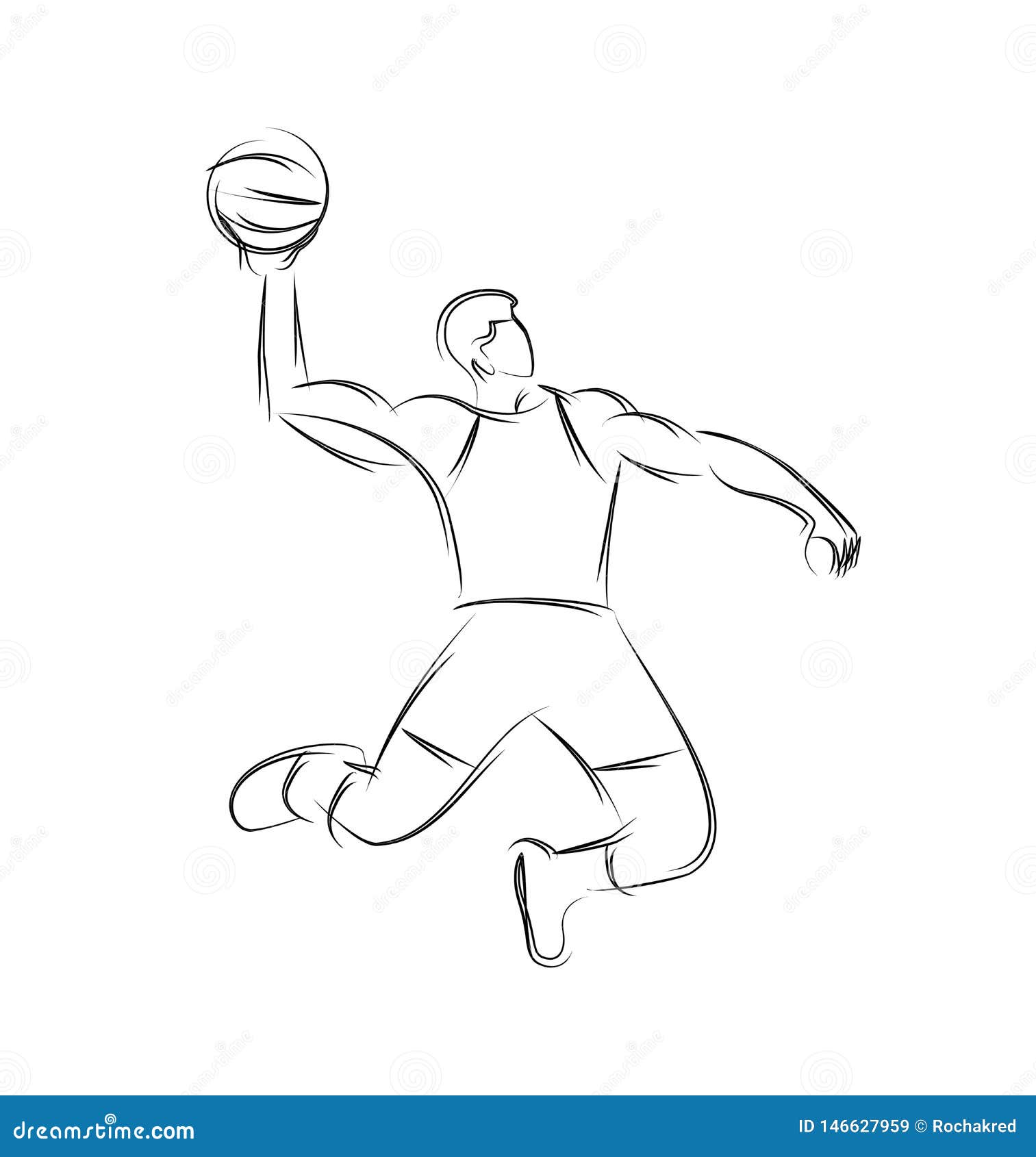 Basketball Player Jumping Dunking in Line Drawing Stock Vector ...