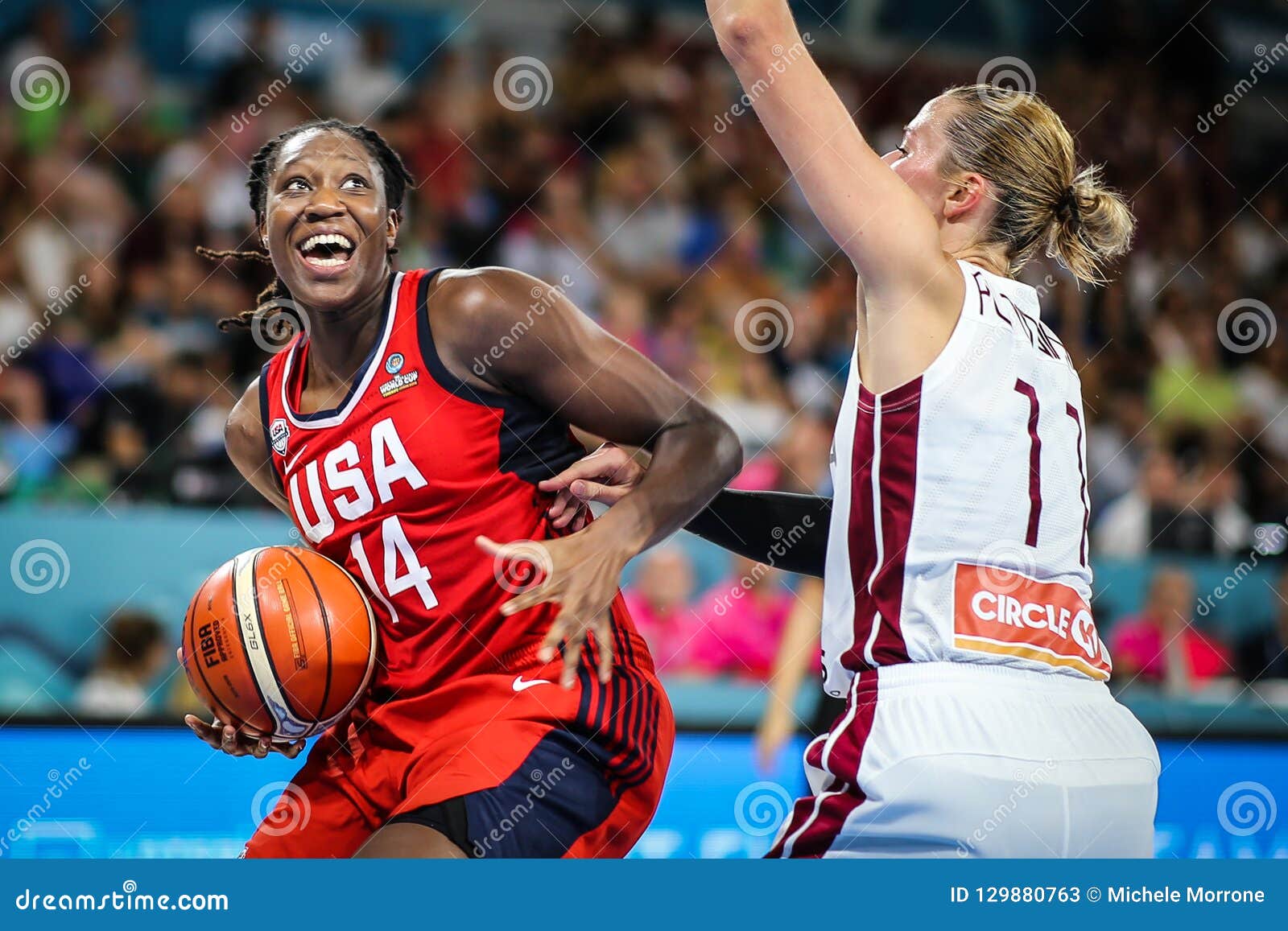 Basketball Player, Tina Charles, in Action during Women`s Basketball
