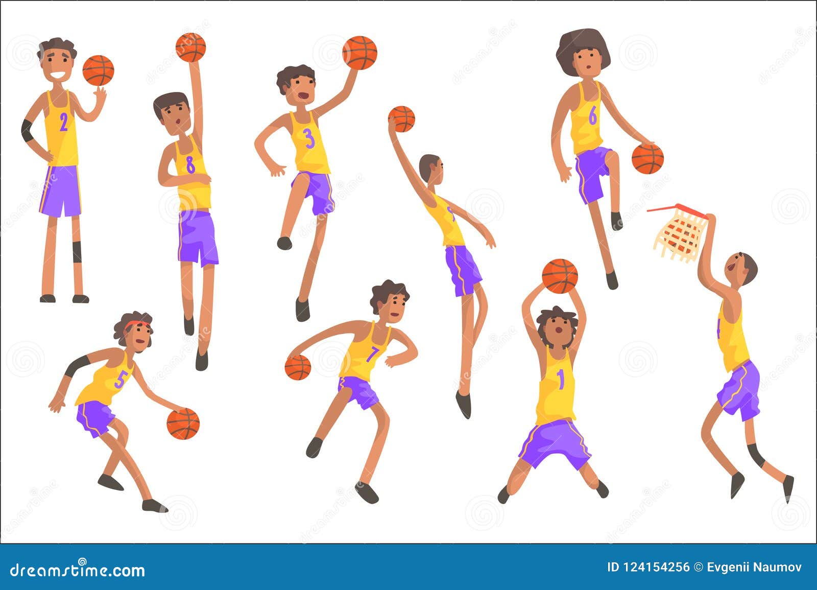 Basketball Players of Same Team Action Stickers Stock Vector - Illustration  of ball, simple: 124154256