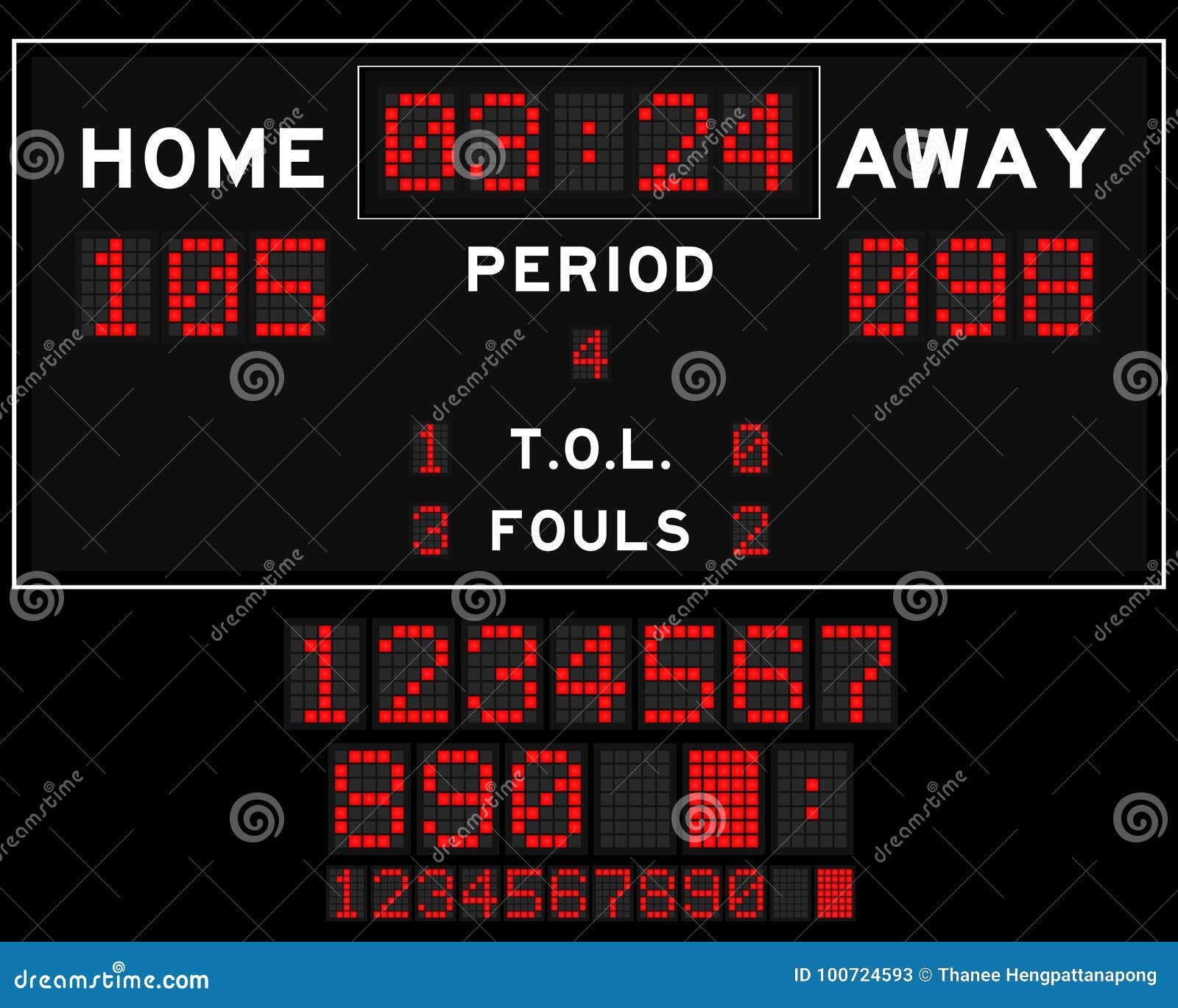 Basketball Score Board with Red Square Led on Black Background Stock Vector  - Illustration of board, hockey: 100724593