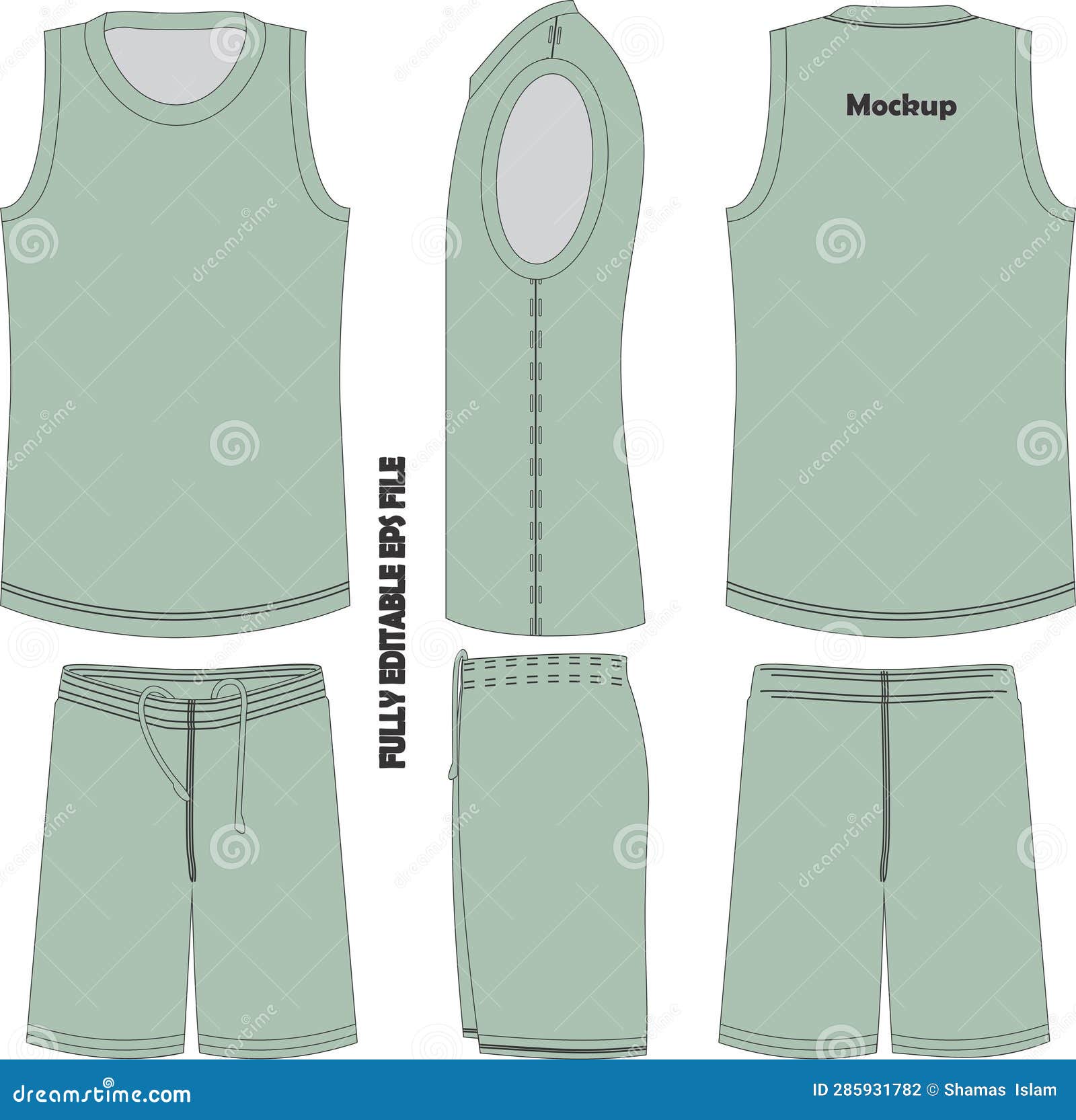 Basketball Uniform Custom Design Mock Ups Templates Design For Basketball  Club T-shirt Mock Up For Basketball Jersey. Front View, Back View And Side  View Basketball Shirt And Shorts Royalty Free SVG, Cliparts