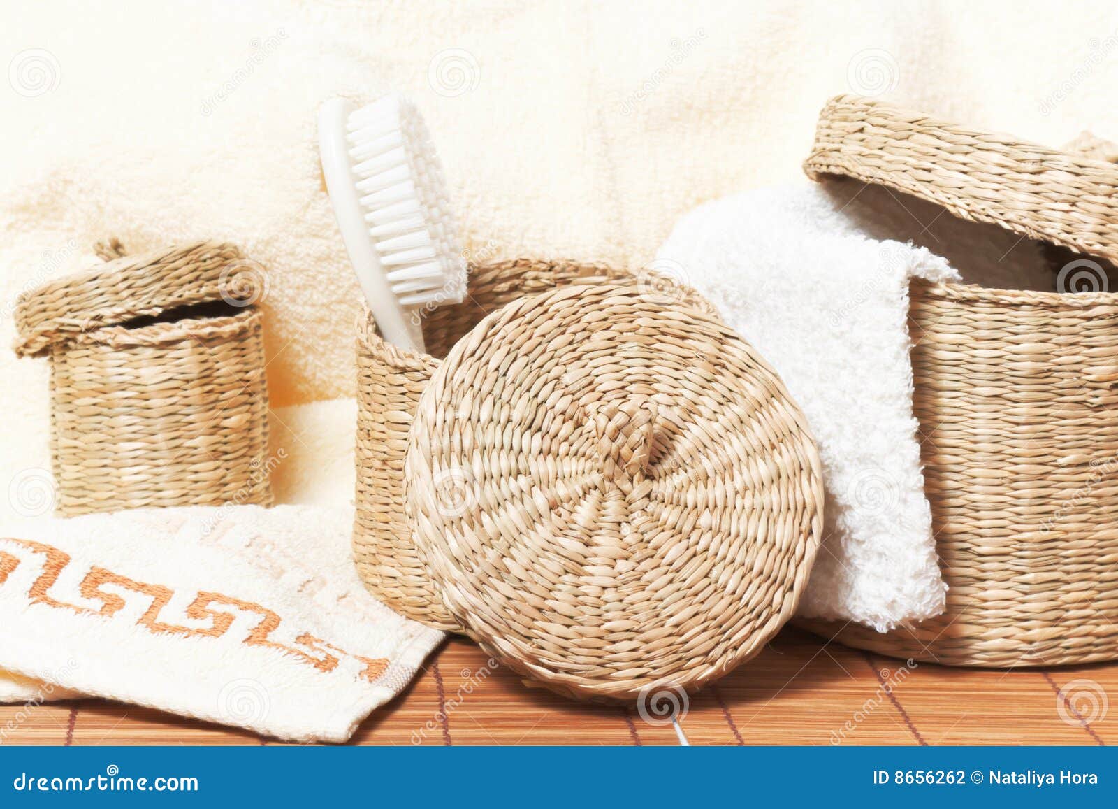 Baskets with Bath Accessories Stock Photo Image of small, background