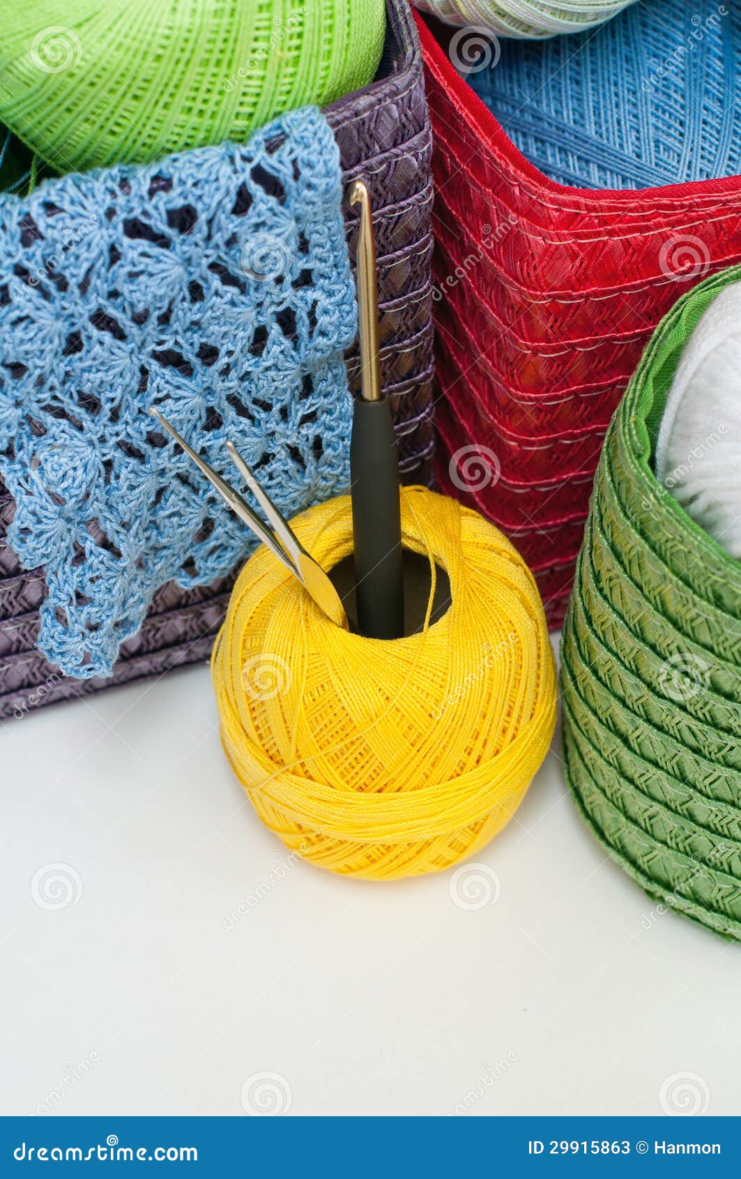 Colorful Yarn for Knitting in Colorful Baskets Stock Image Image of