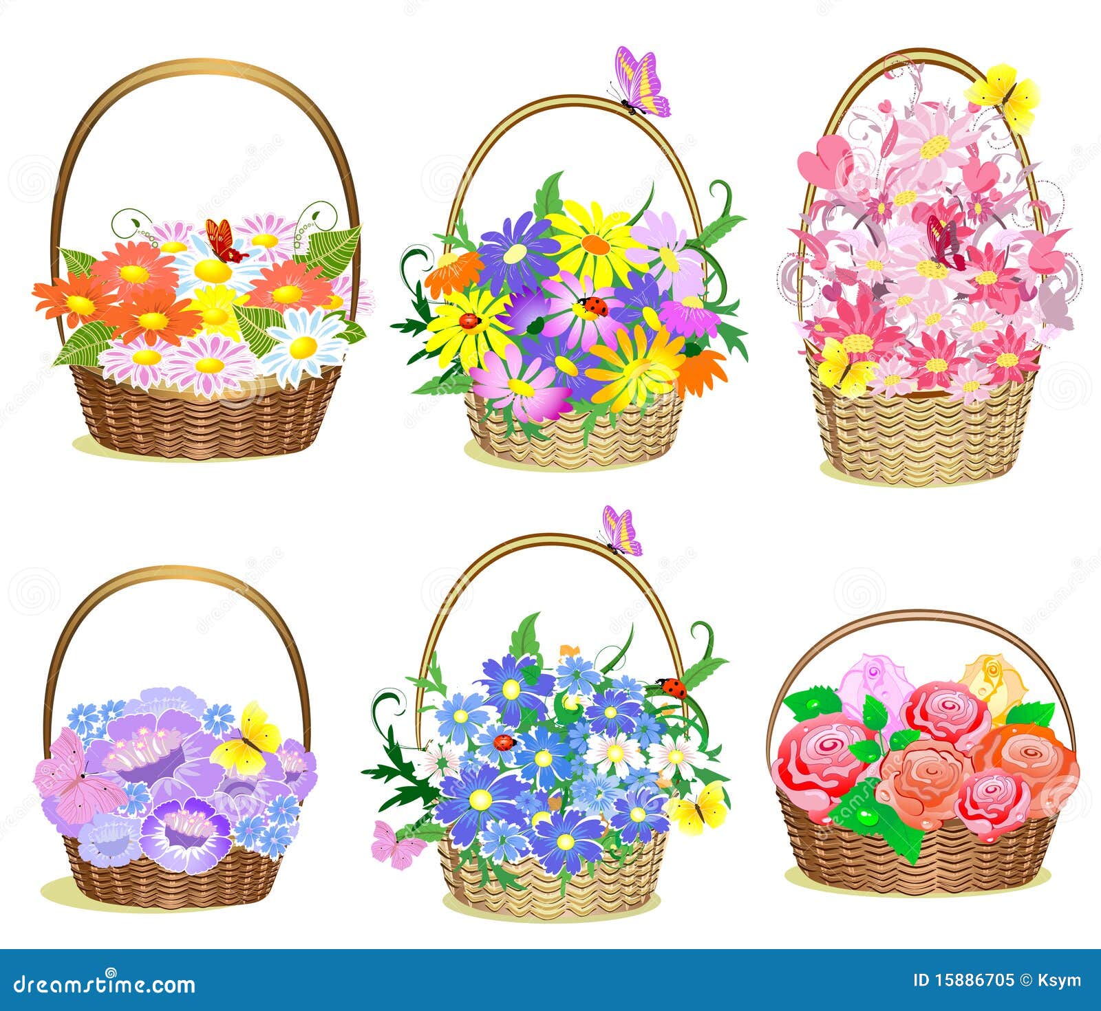 Baskets of flowers stock vector. Illustration of isolated 15886705