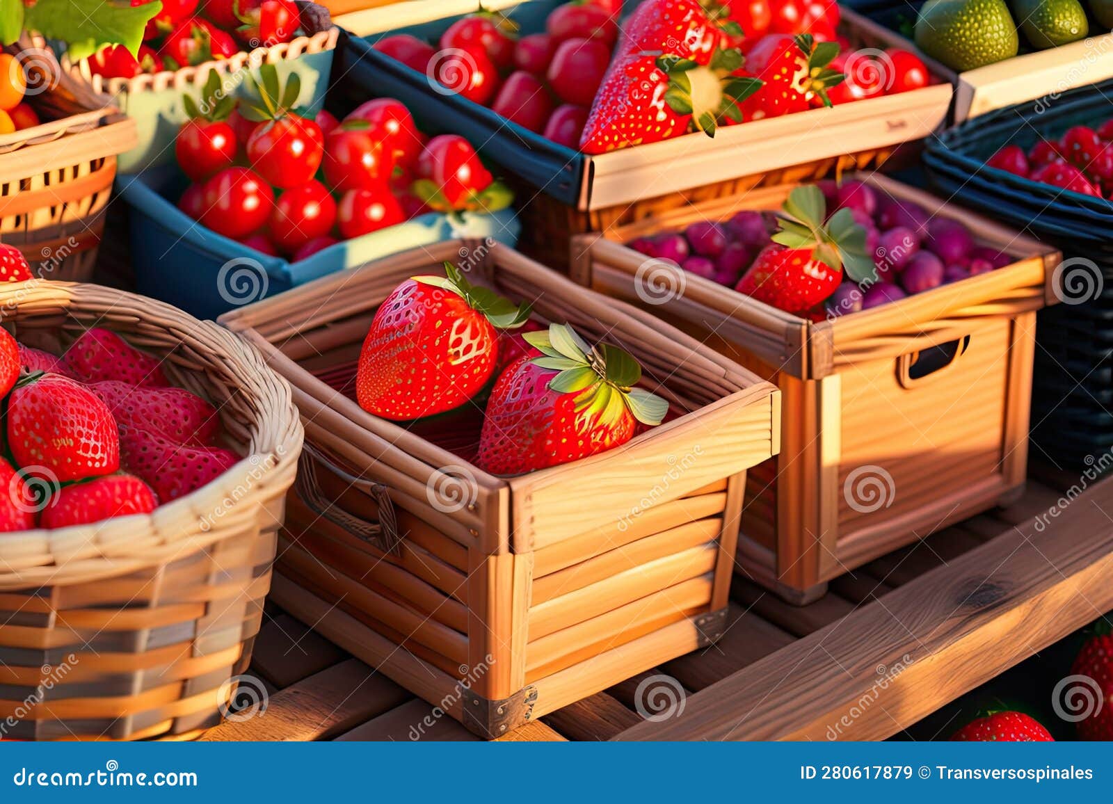 Baskets with Strawberry Generative AI Stock Illustration Illustration