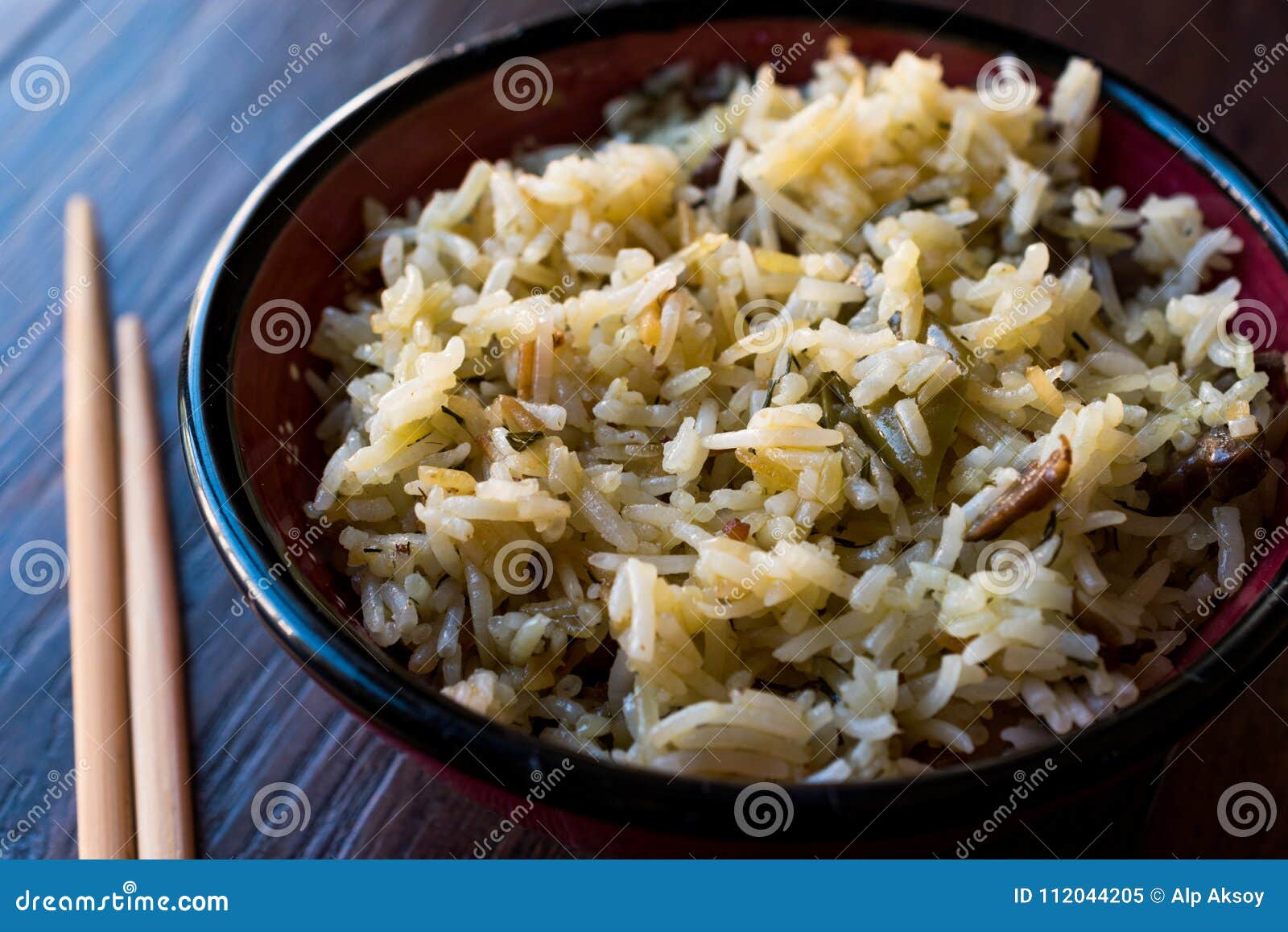 Basmati Rice with Chopsticks in Bowl Ready To Eat. Stock Image - Image