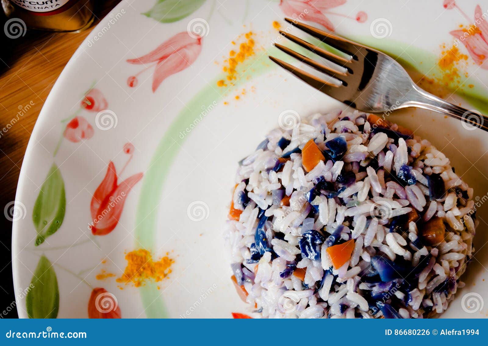 Basmati Rice with Purple Cabbage and Carrots Stock Photo Image of
