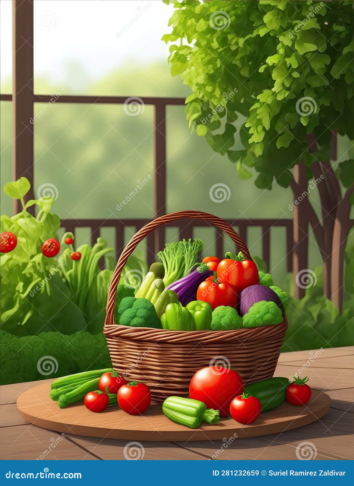 a basquet full of vegetables on a table in the garden