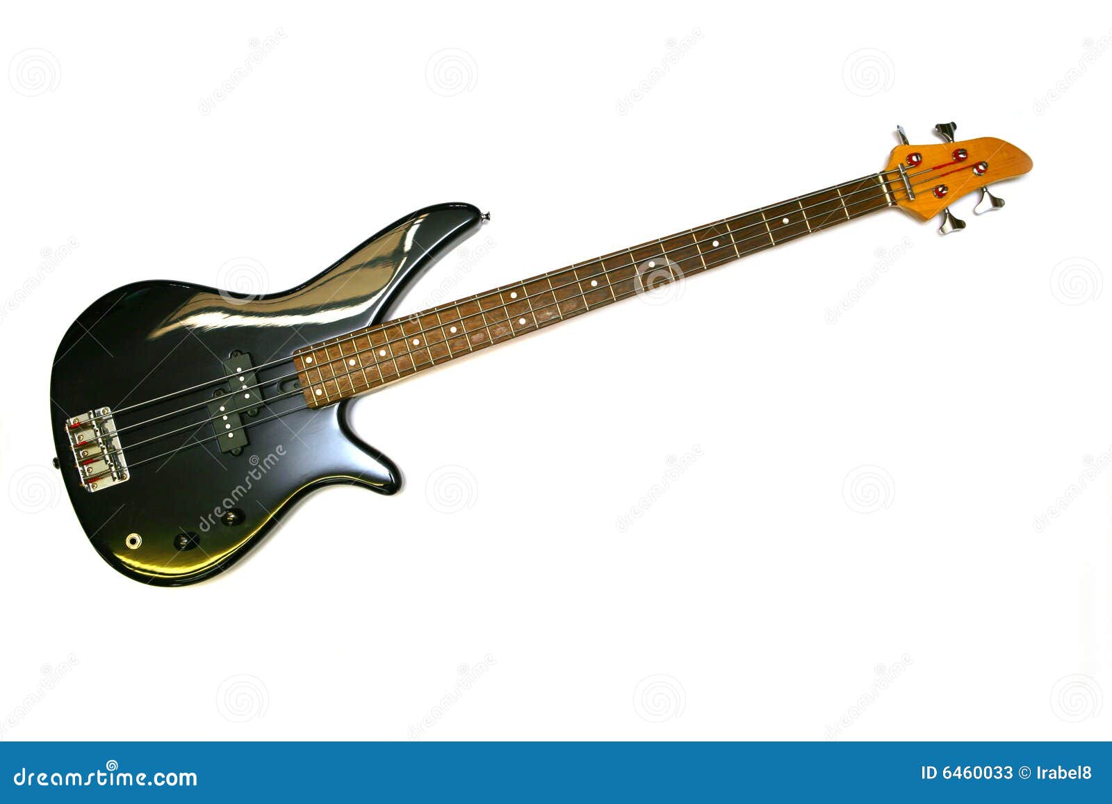 Bass Electric Guitar With Four Strings. Popular Rock Musical Instrument