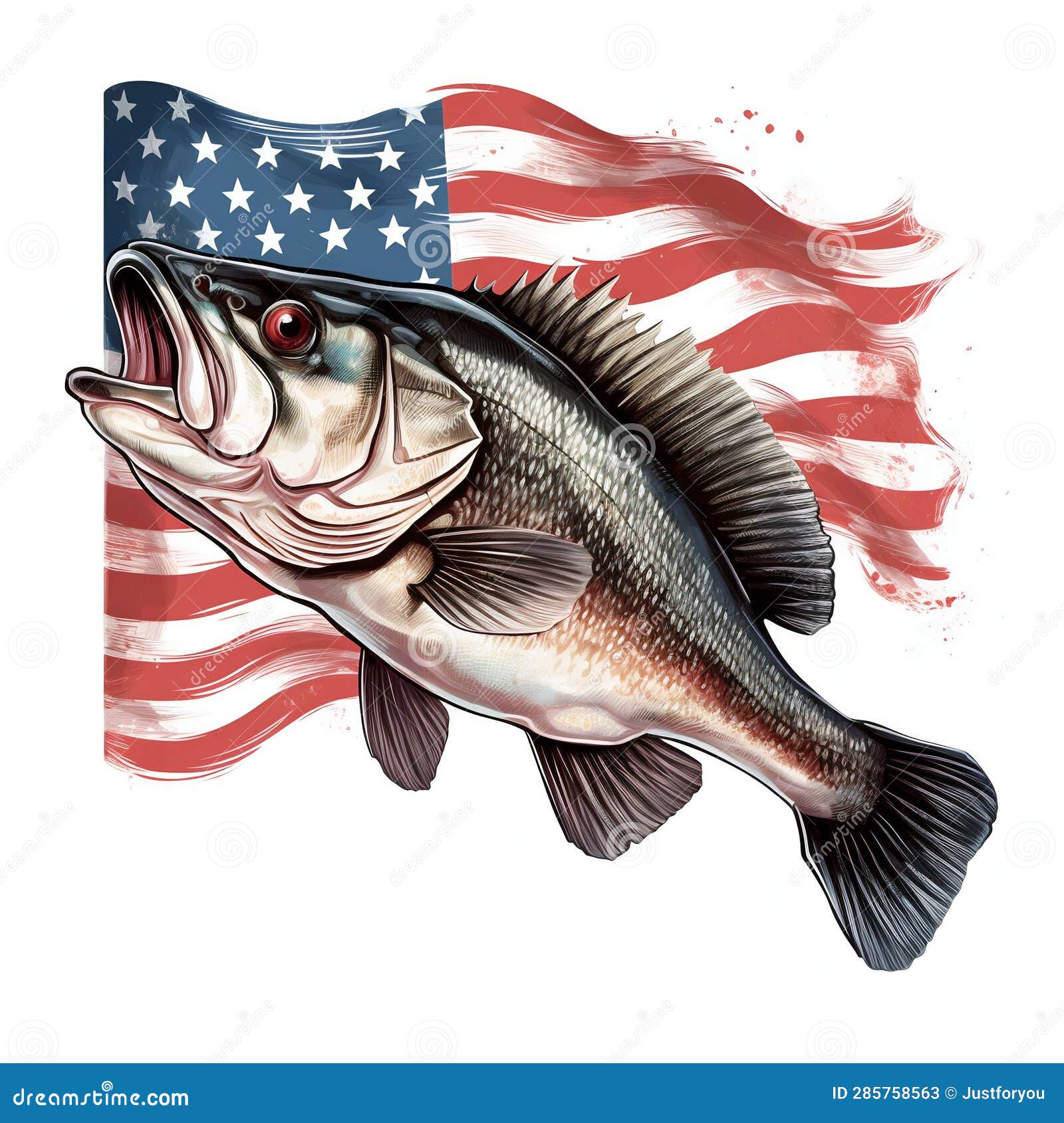 Bass Fish with American Flag Isolated on White Background. Generative Ai  Stock Illustration - Illustration of freshwater, stars: 285758563
