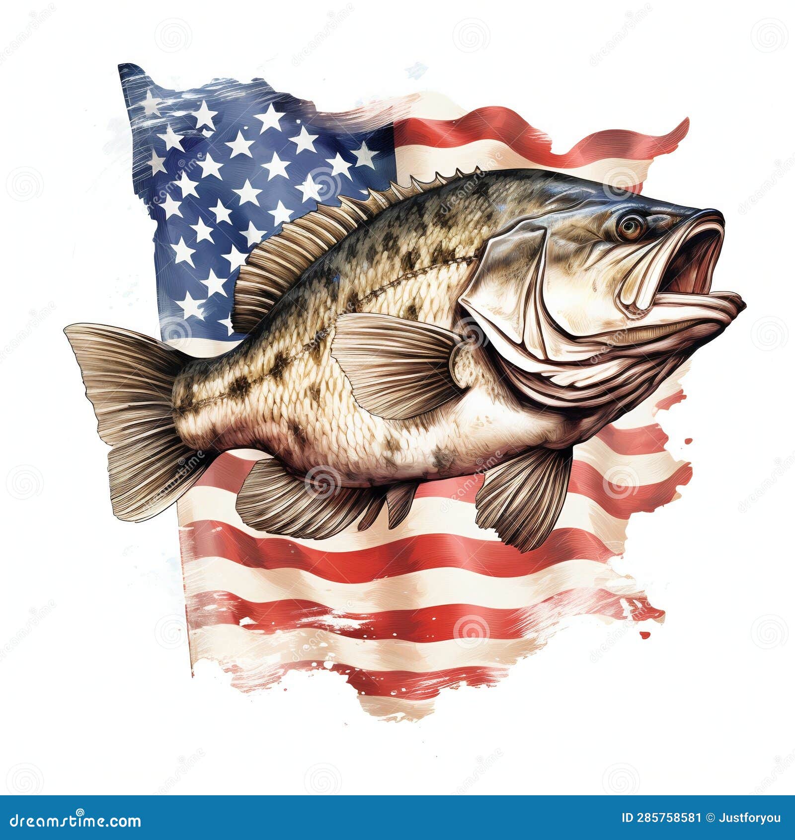 Bass Fish with American Flag Isolated on White Background. Generative Ai  Stock Illustration - Illustration of country, sport: 285758581