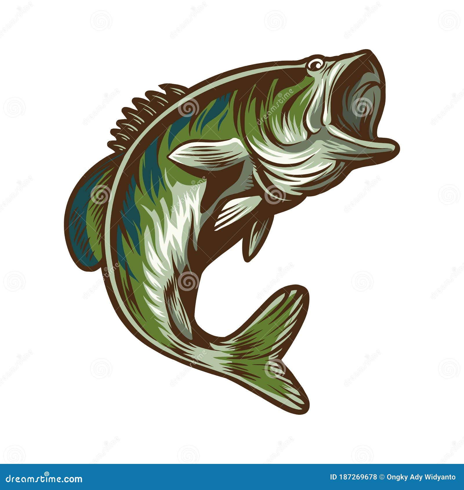 Bass Fish Fishing Vector Illustration Design Isolated on White Background  Stock Vector - Illustration of predator, hook: 187269678