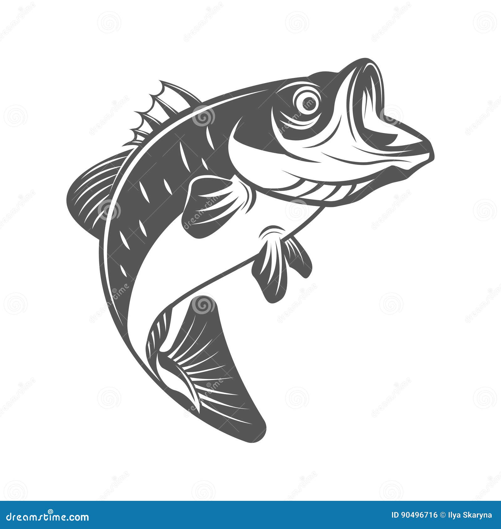 Download Bass Fish Vector Illustration In Monochrome Vintage Style ...