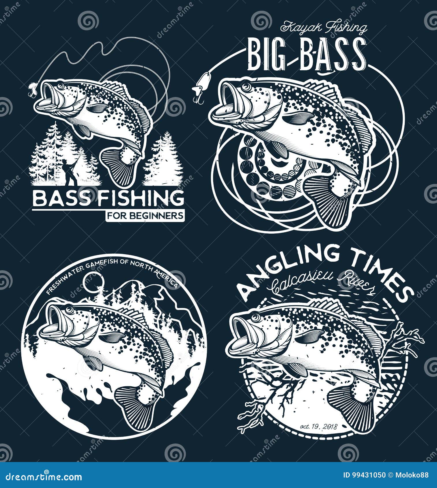 bass fishing emblem on black background.  .