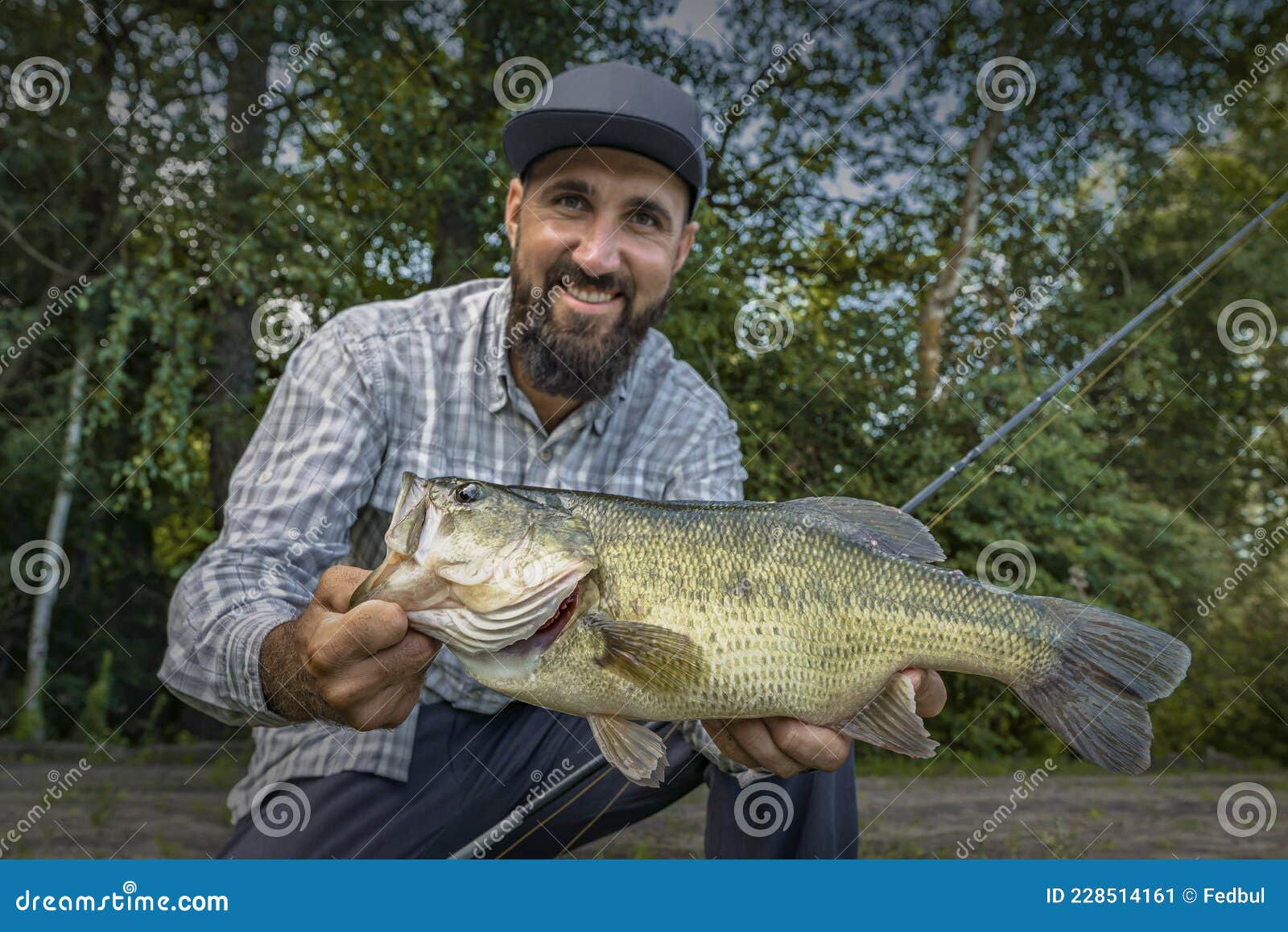 Bass Fishing. Happy Fisherman with Big Bass Fish Stock Image - Image of  largemouth, hobby: 228514161