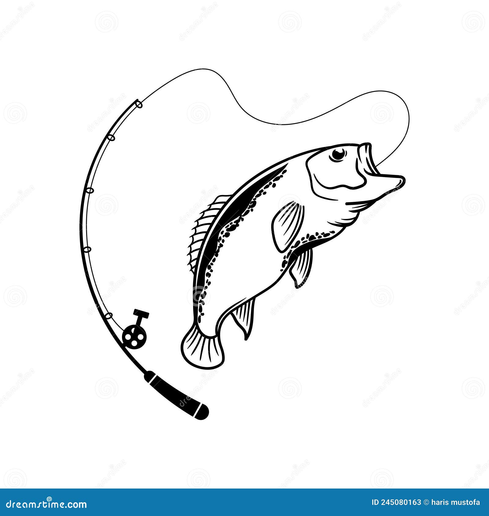 Bass Fishing Line Art Illustration Icon Design Template Vector