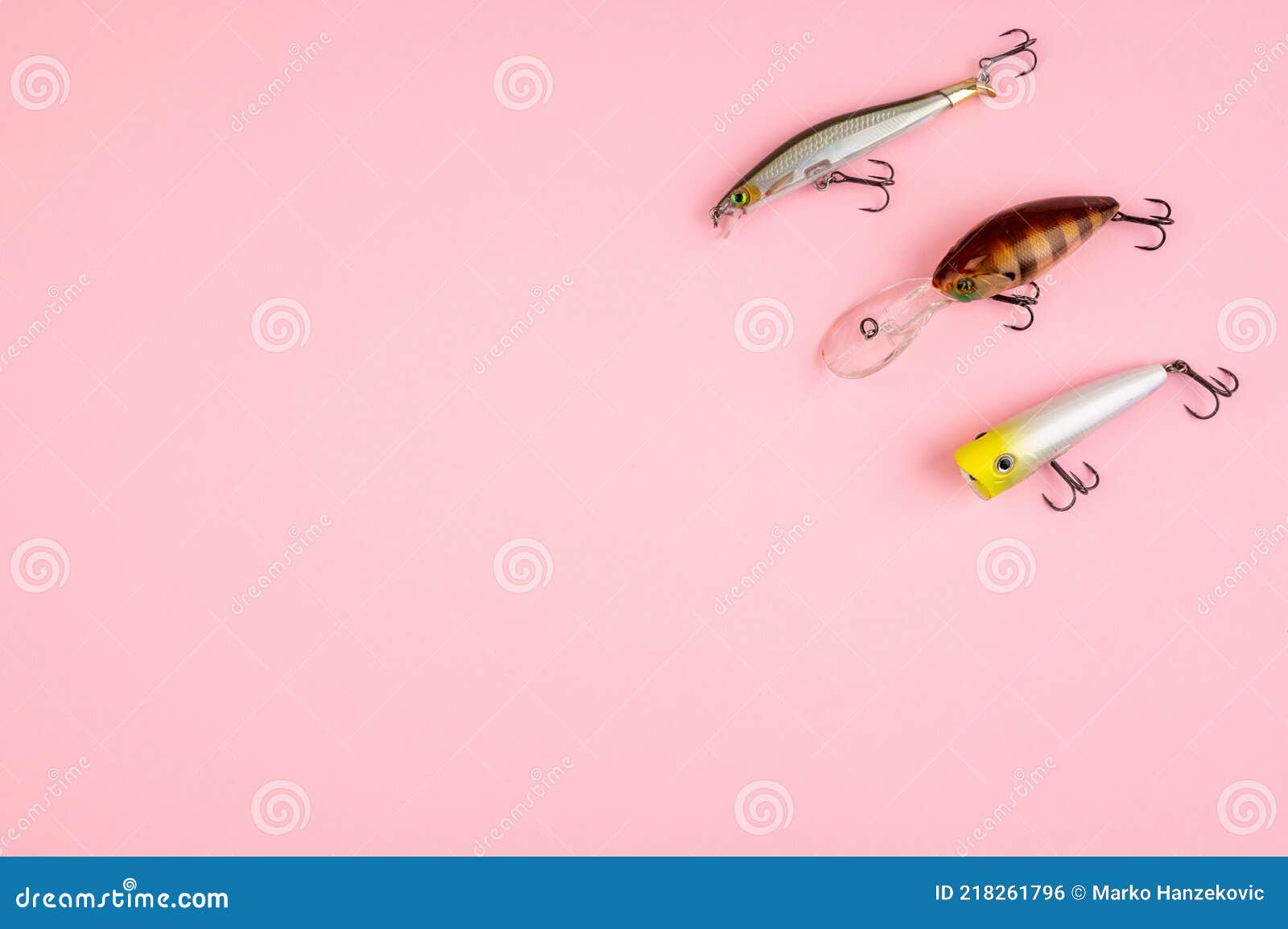 Bass Fishing Lures on the Pink Backdrop Stock Photo - Image of