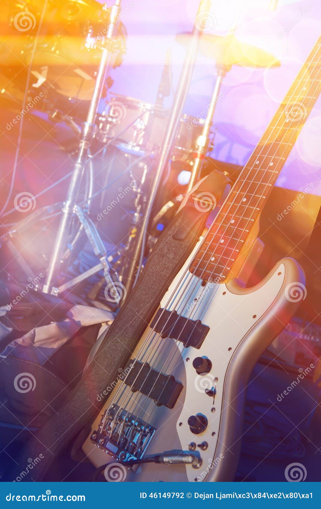 Bass guitar and drums stock photo. Image of cable, disco 46149792