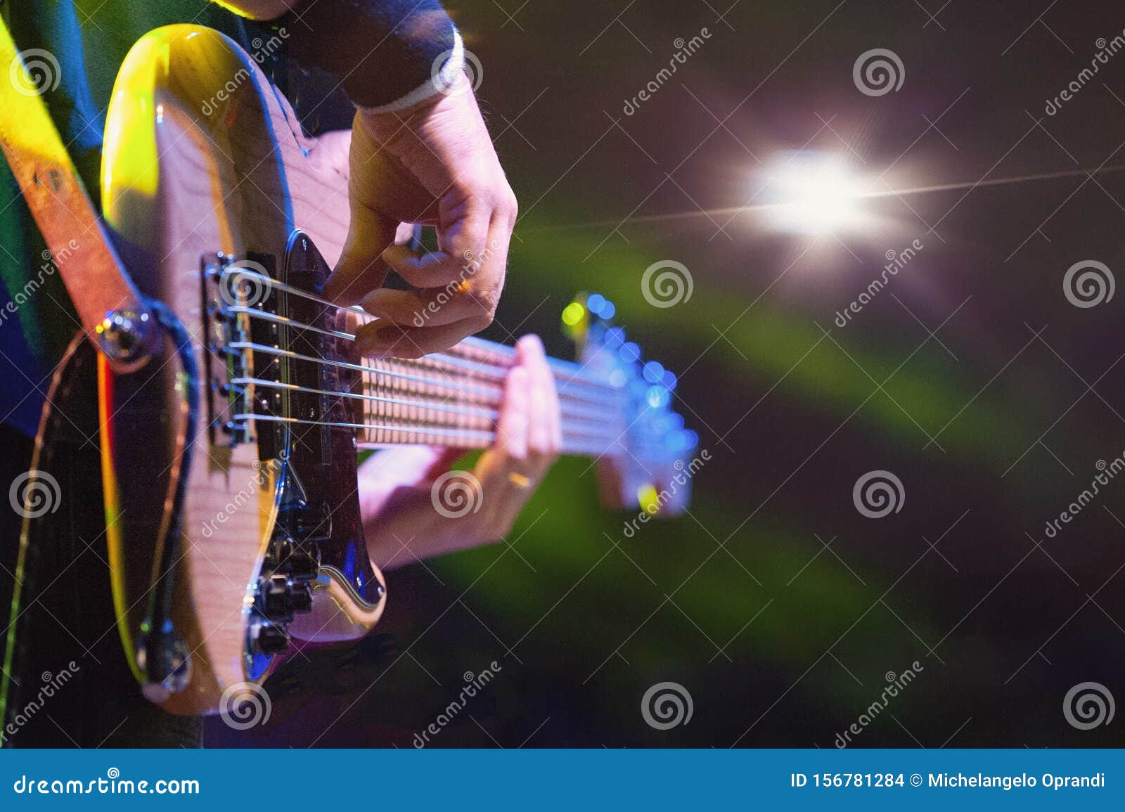 Bass Player during a Live Show with His Group Stock Photo Image of