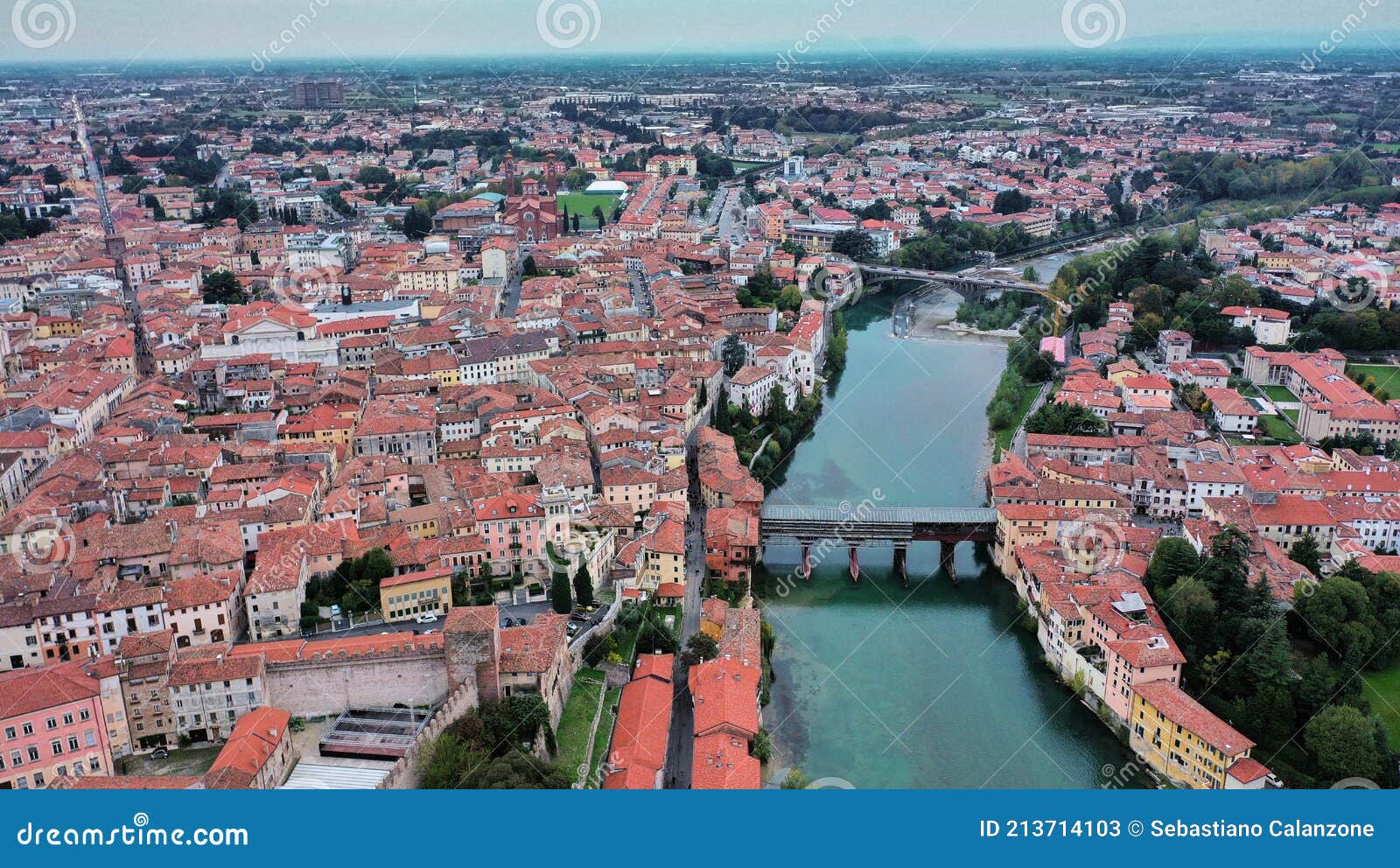 bassano del grappa village in a panoramic view from above