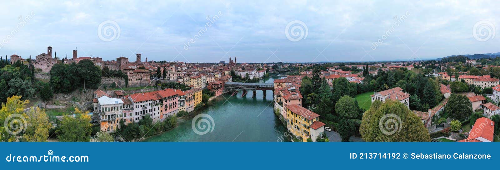bassano del grappa village in a panoramic view from above