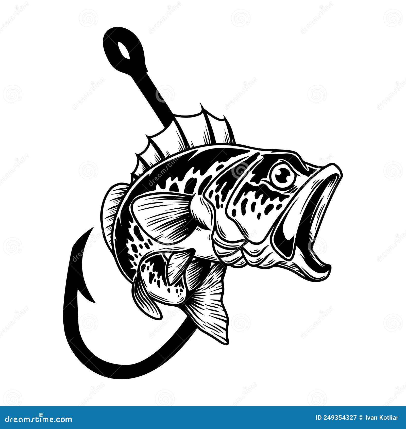 Bassfish and Fishing Hook. Design Element for Emblem, Sign, Badge, Logo  Stock Vector - Illustration of season, wildlife: 249354327