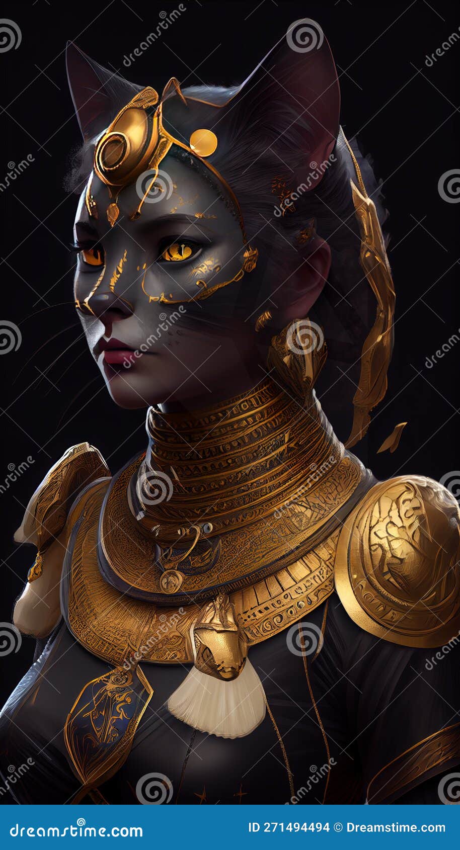Bastet, Half Woman Half Cat Goddess, Ai Based Stock Photo Image of